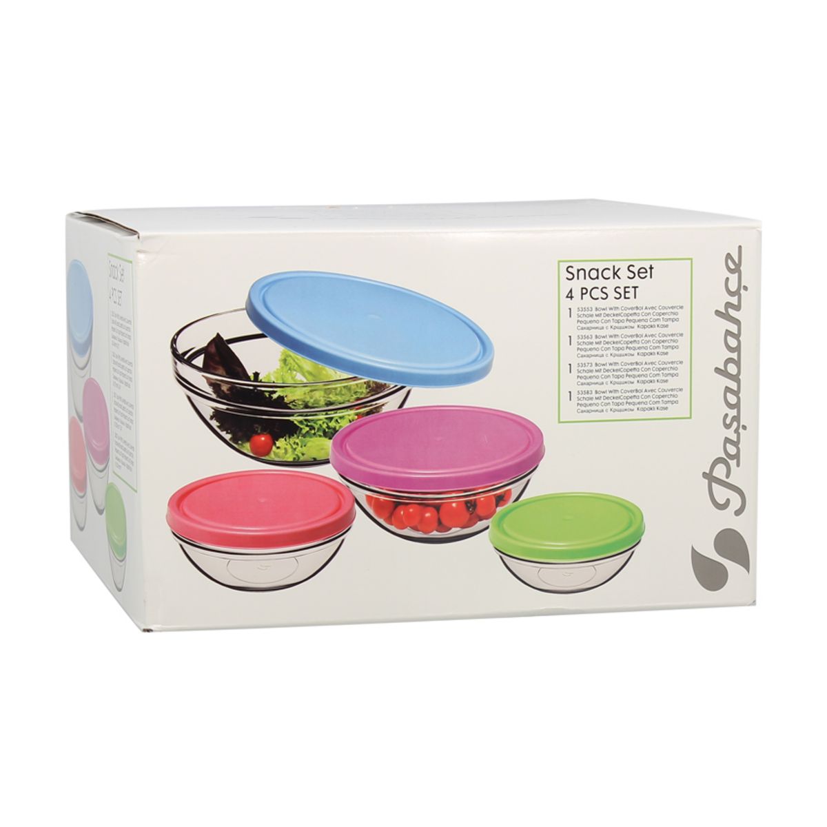 Lot de 4 saladiers en verre avec couvercle 14/17/20/23 cm