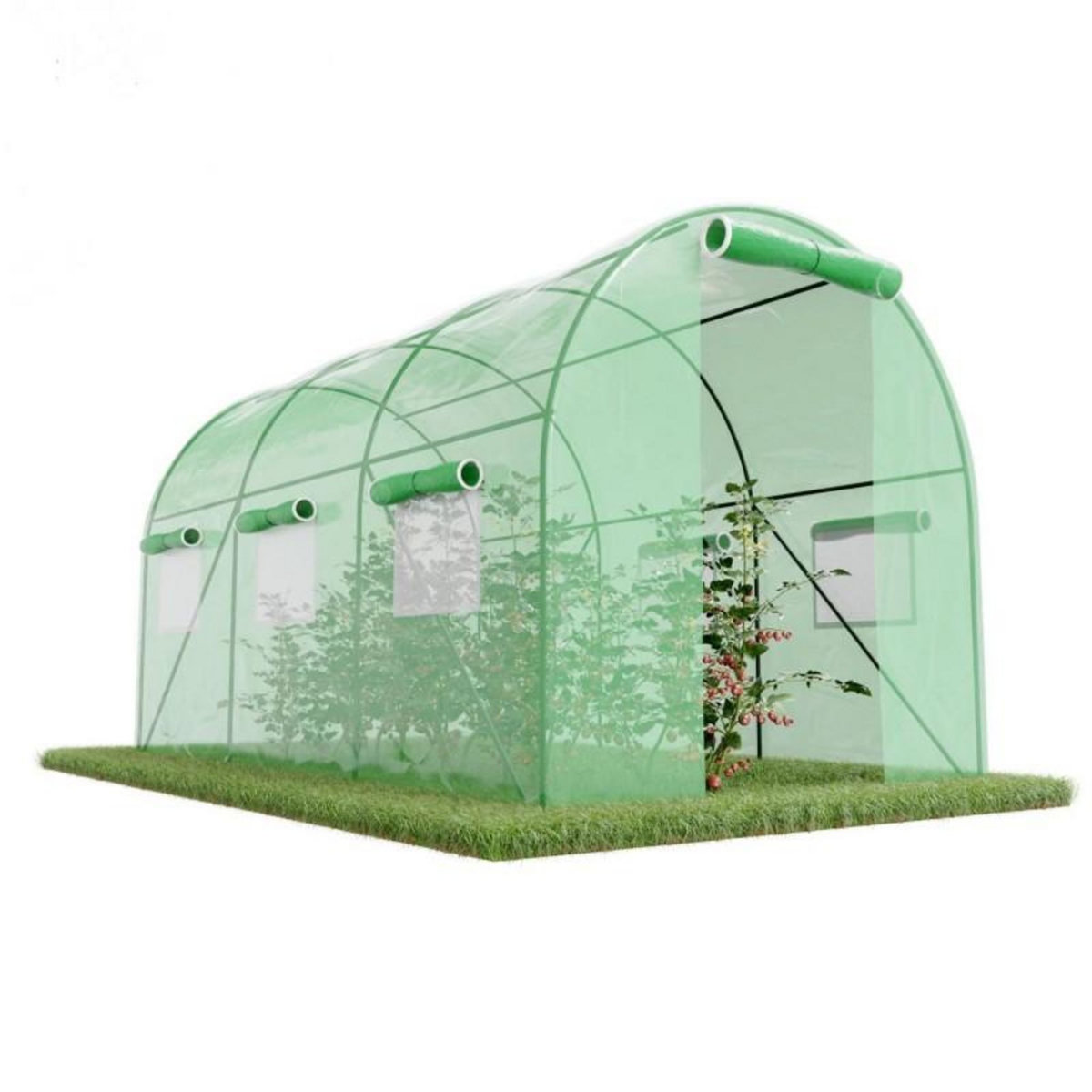 EUROSPEN Serre de Jardin Tunnel 7m² - bâche armée - avec fenêtres latérales et porte zipée