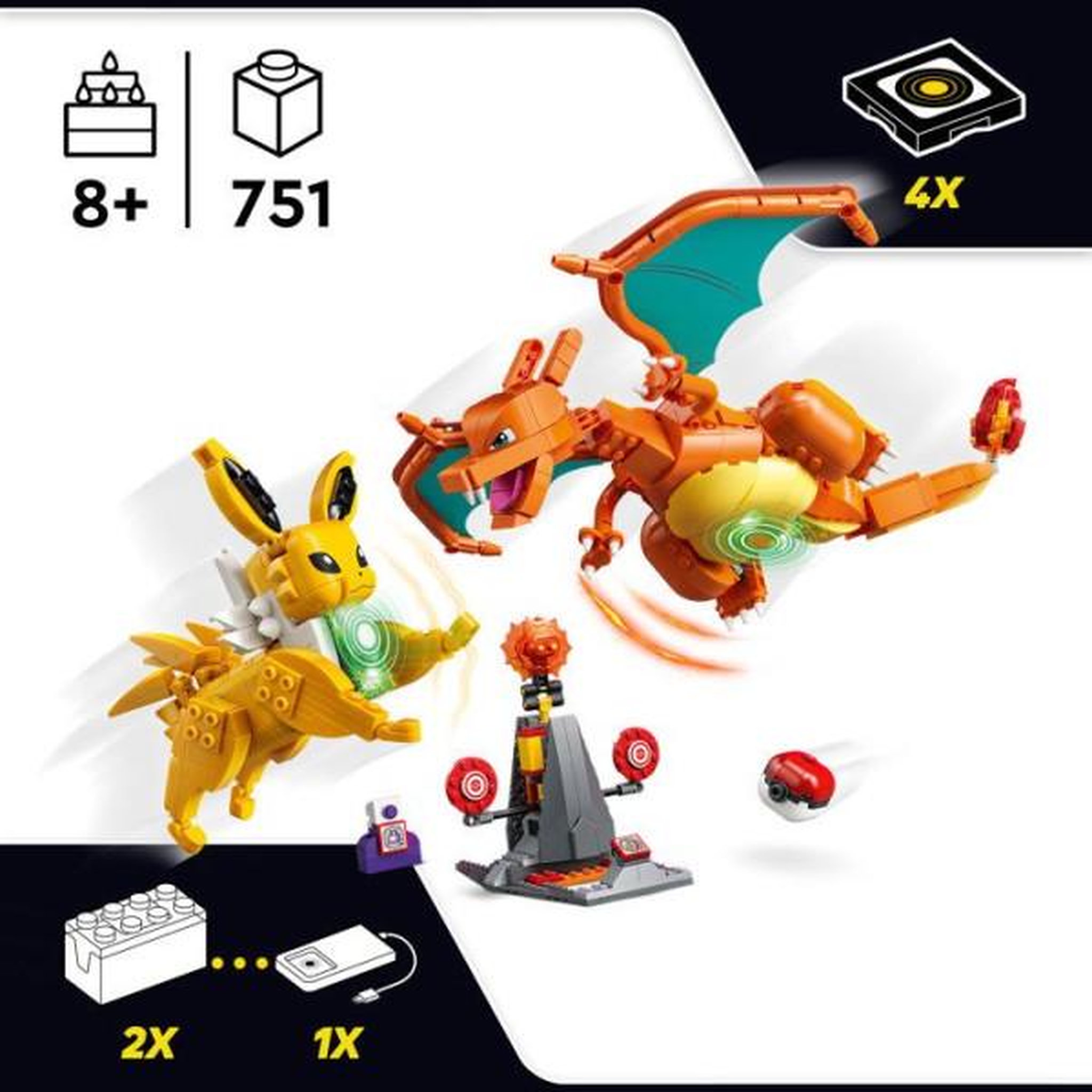 Voir la diapositive 2 : LEGO LEGO Pokémon 72167 - Set de construction Pokémon SMART Play™ - Dracaufeu et Voltali, Combat Ultime - Set Tout-en-un - Des 8