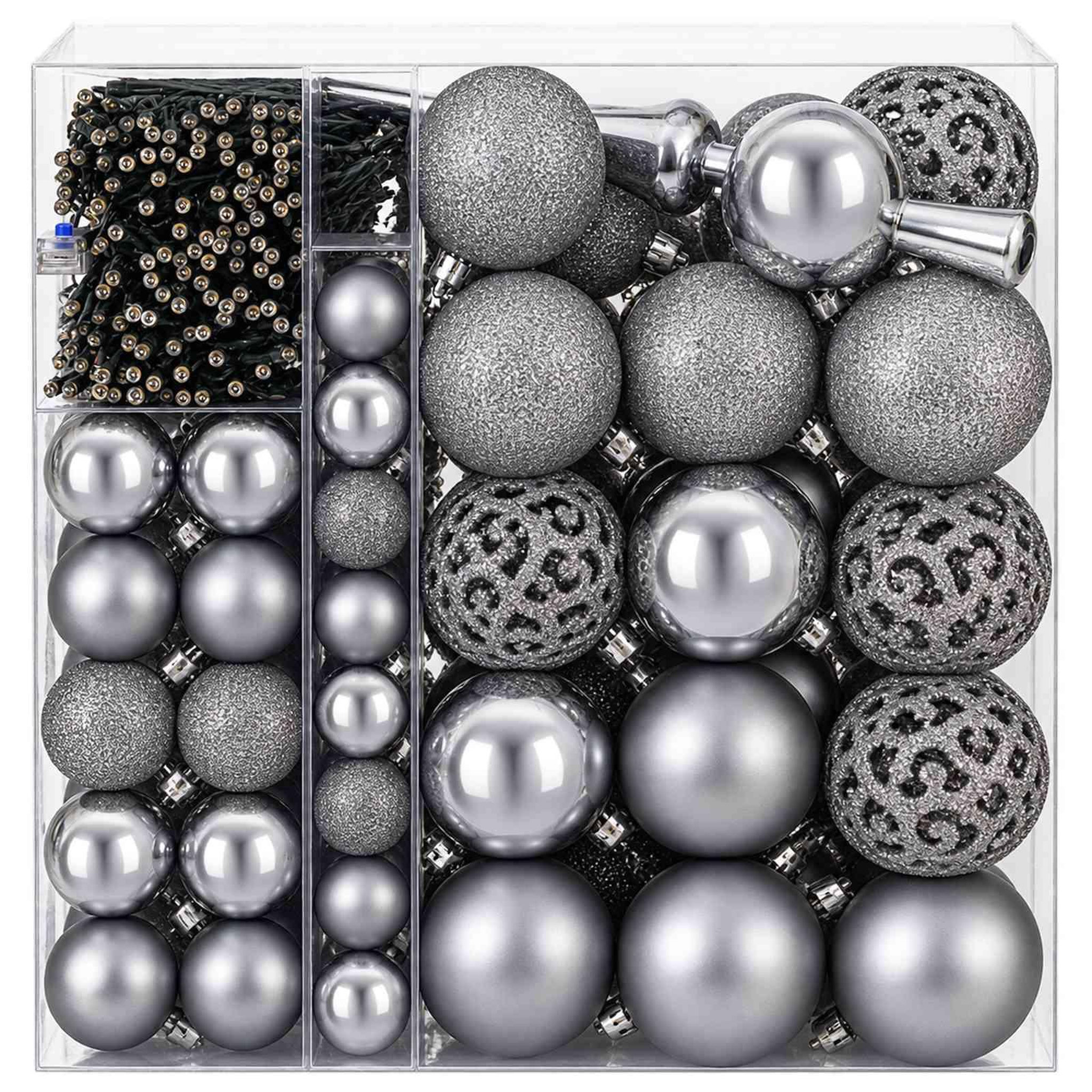 Voir la diapositive 5 : VIDAXL Ensemble de Boules de Noël 120 pc Gris Diam. 6 cm Plastique
