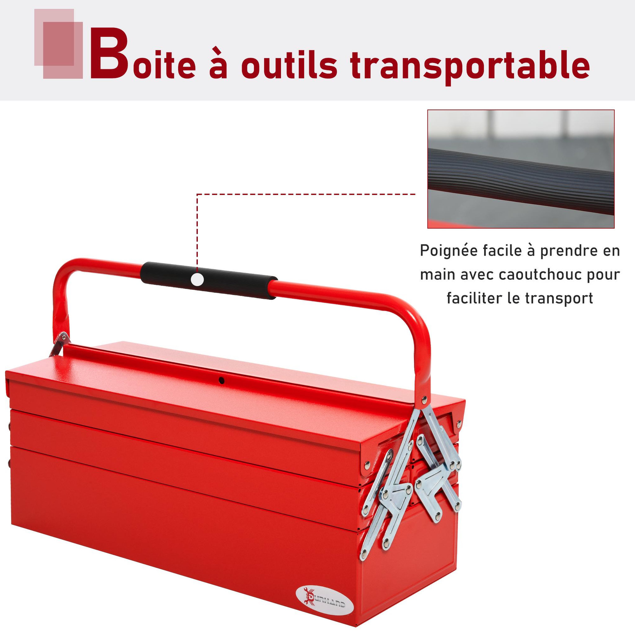 Voir la diapositive 4 : HOMCOM Homcom boite à outils métallique - coffret à outils - caisse à outils 3 niveaux 5 plateaux rétractables - tôle acier rouge