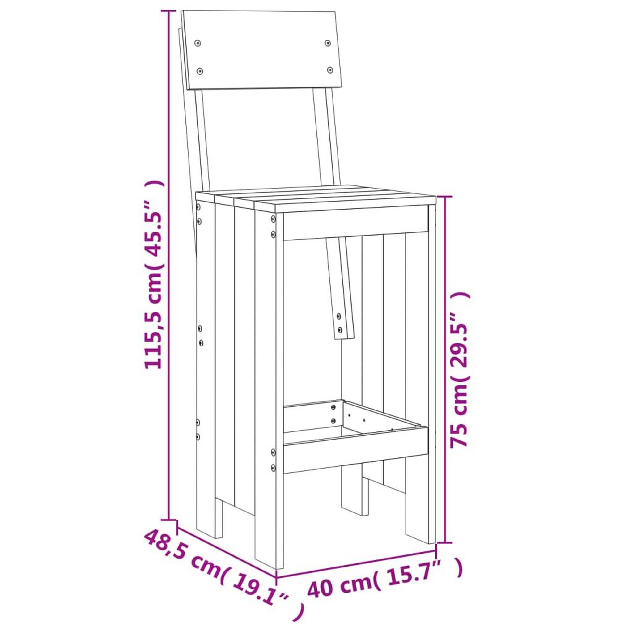Voir la diapositive 6 : VIDAXL Tabourets de bar lot de 2 40x48,5x115,5 cm bois massif douglas