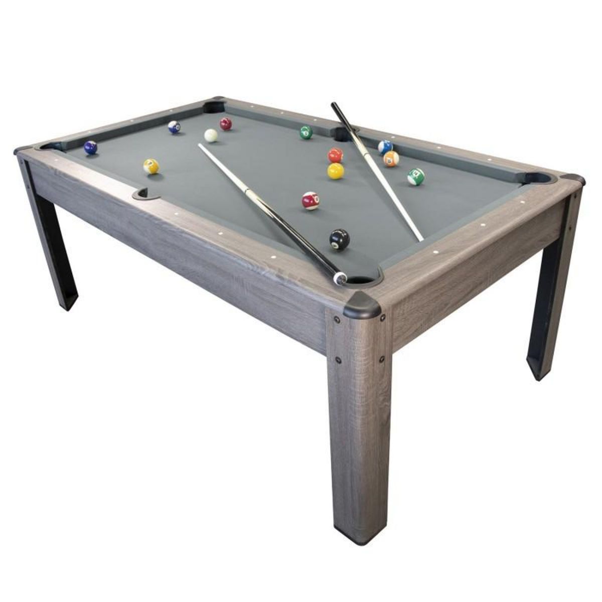 PLAY4FUN Billard Américain AMBIANCE 7Ft - 226,5 x 126,5 x 80 cm avec accessoires et plateau dînatoire - Gris