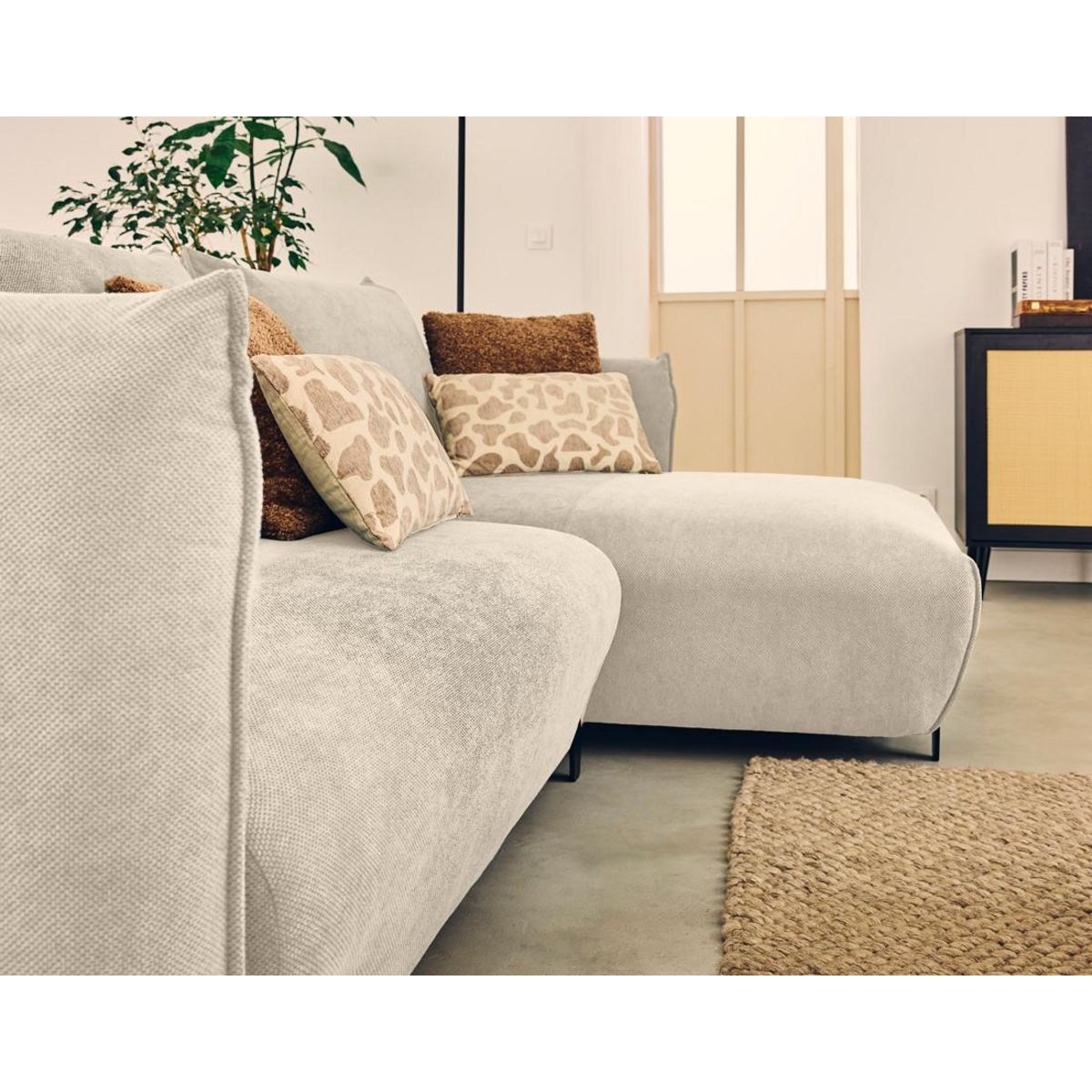 LISA DESIGN Gianni - canapé d'angle droit 4 places convertible avec coffre en tissu