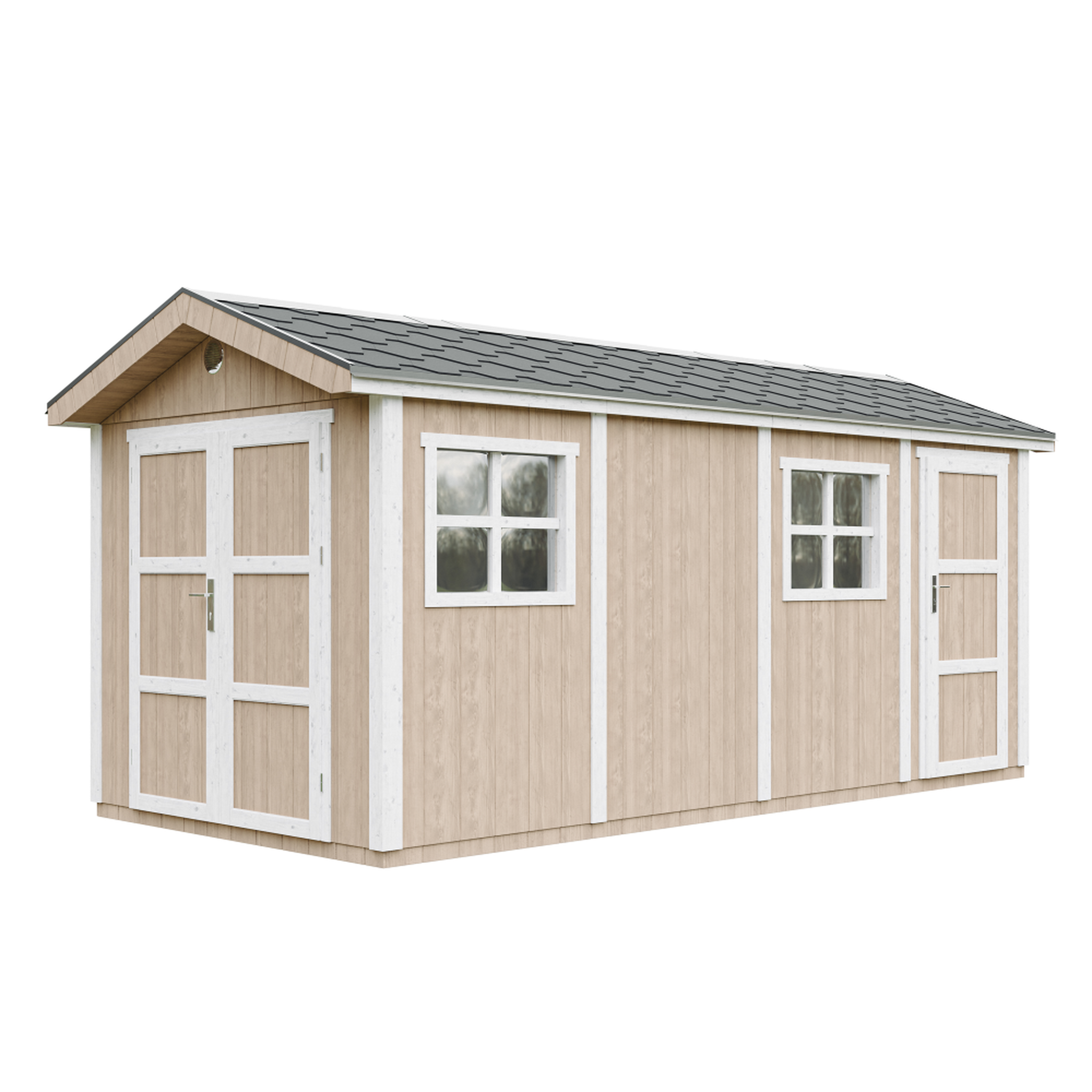 Voir la diapositive 1 : TIMBELA Abri de Jardin Qualité Premium 8.52 + 2.95 m² Avec un sol et des bardeaux bitumineux M915C