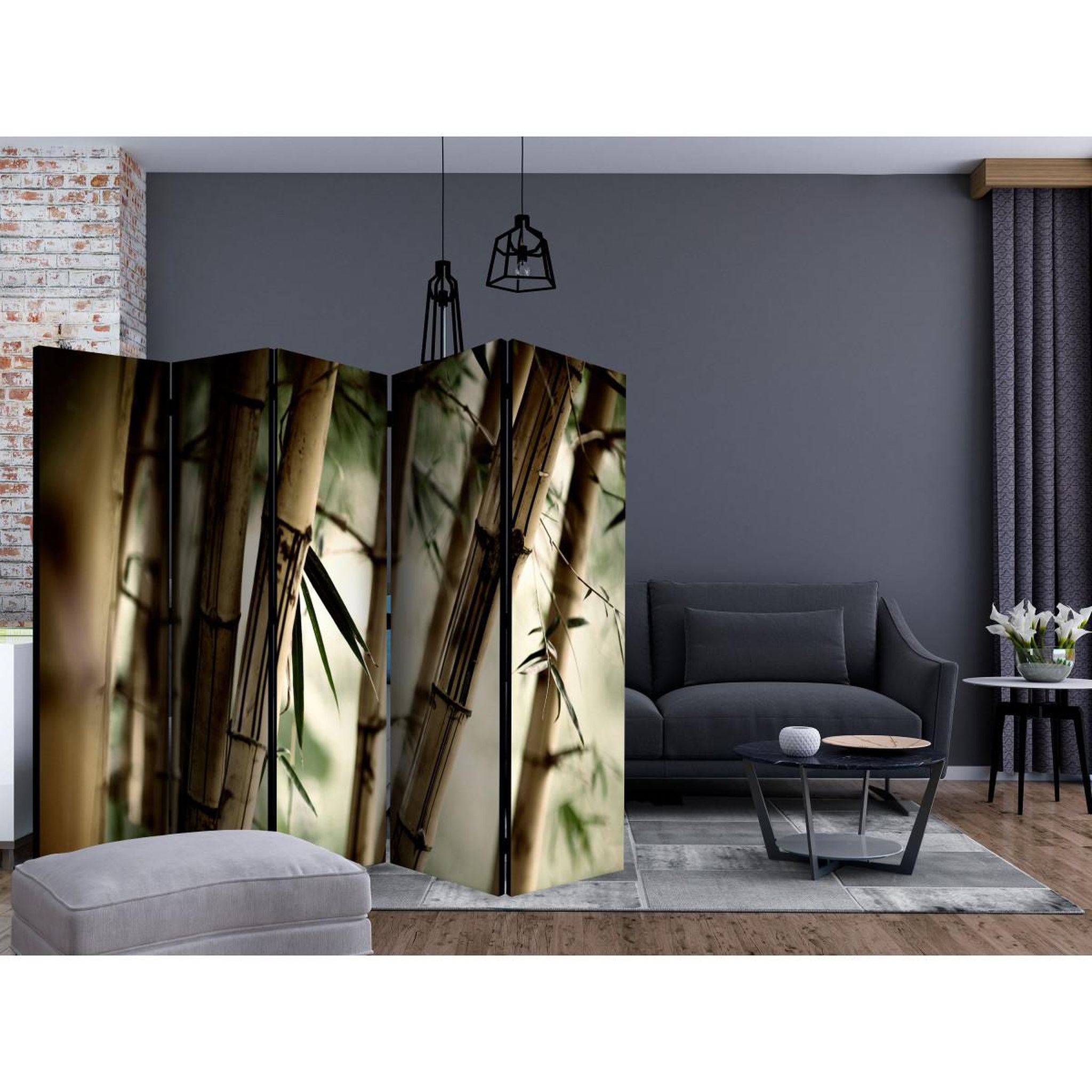 Voir la diapositive 2 : Paris Prix Paravent 5 volets  fog & bamboo forest  172x225cm