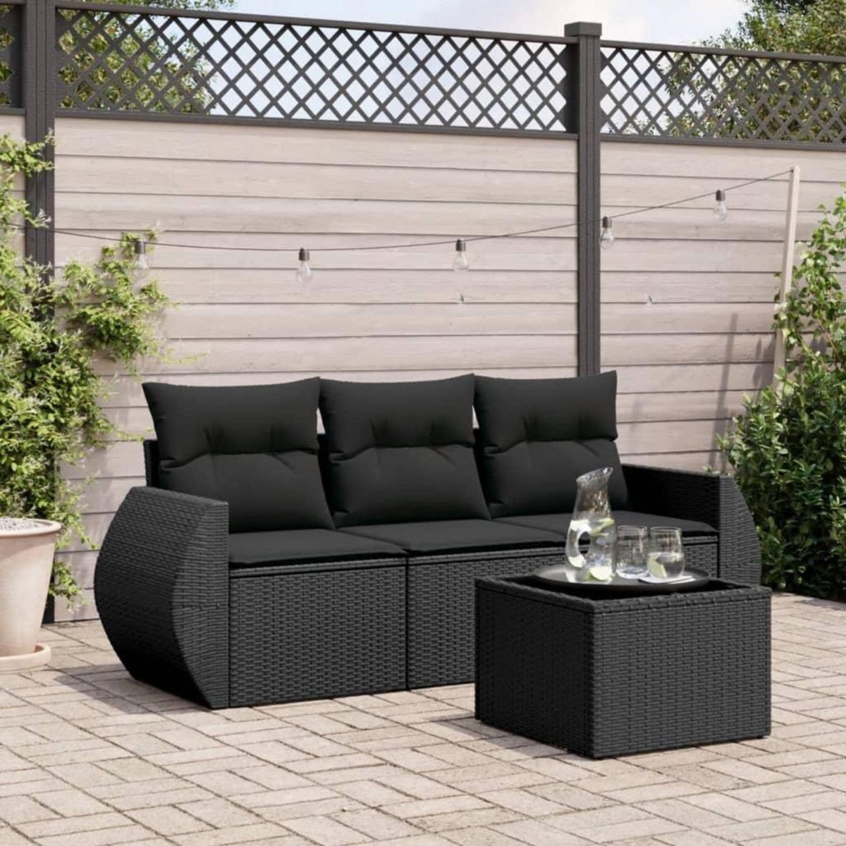 VIDAXL Salon de jardin 4 pcs avec coussins noir resine tressee