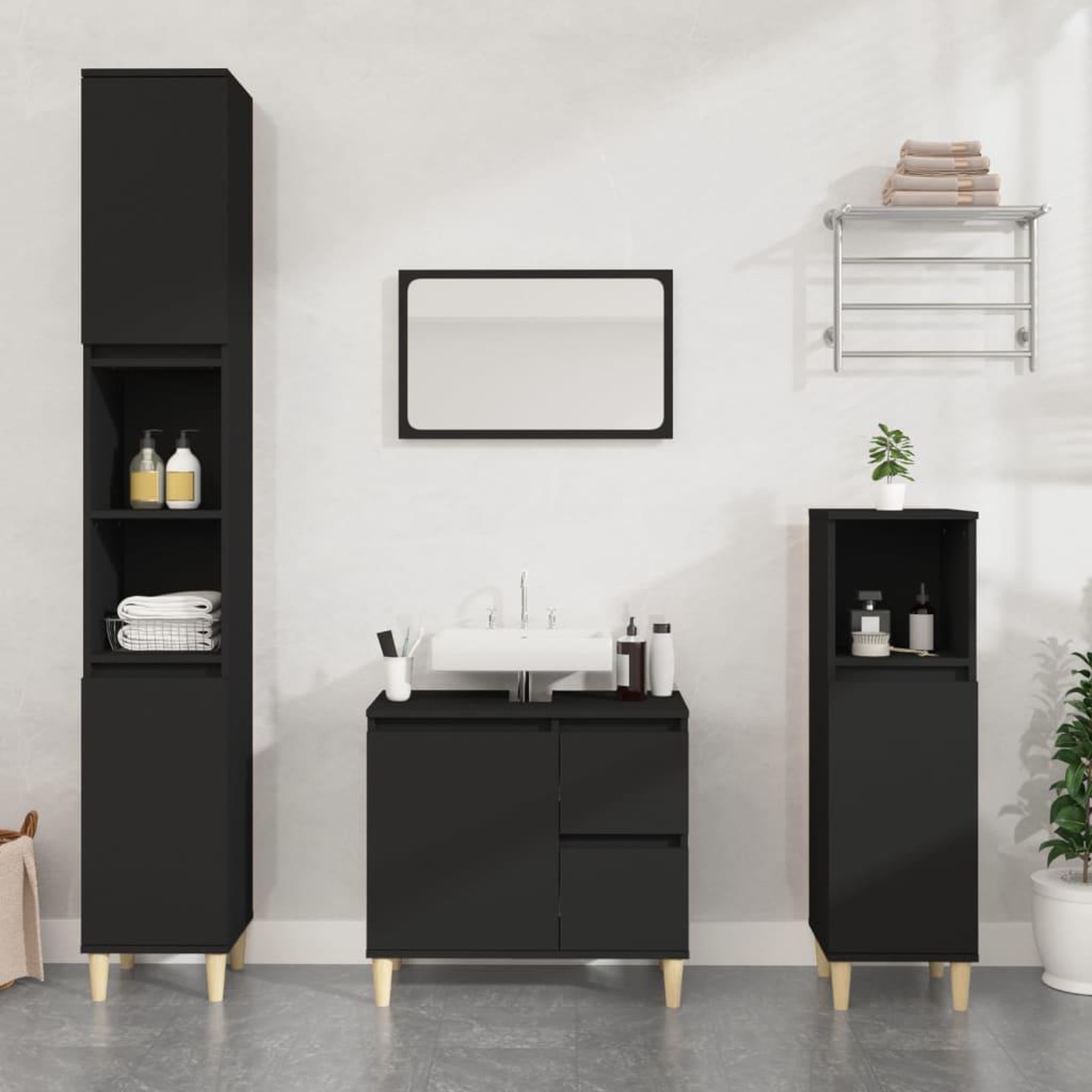Voir la diapositive 1 : VIDAXL Armoire de salle de bain noir 30x30x190 cm bois d'ingenierie