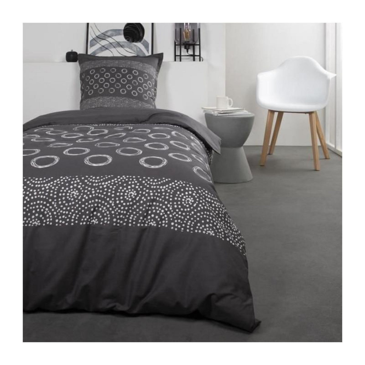 Today TODAY Parure de lit Coton 1 personne - 140x200 cm - Imprimé Gris Gael