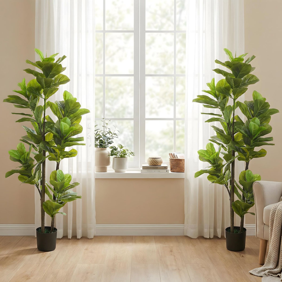 HOMCOM Ficus Lutea artificiels 1,50H m - lot de 2 ficus artificiels - 120 feuilles réalistes par pied - pot inclus noir vert