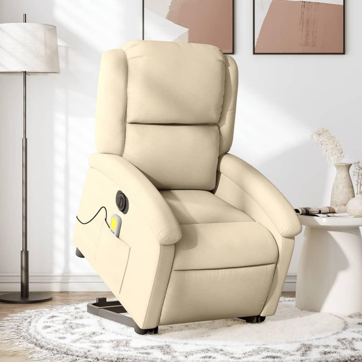VIDAXL Fauteuil inclinable de massage electrique Creme Tissu