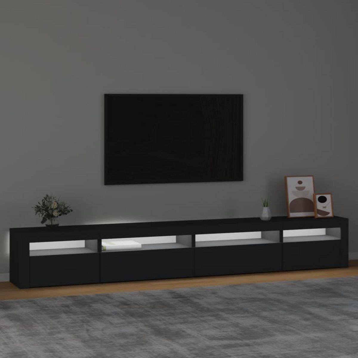 VIDAXL Meuble TV avec lumieres LED Noir 270x35x40 cm