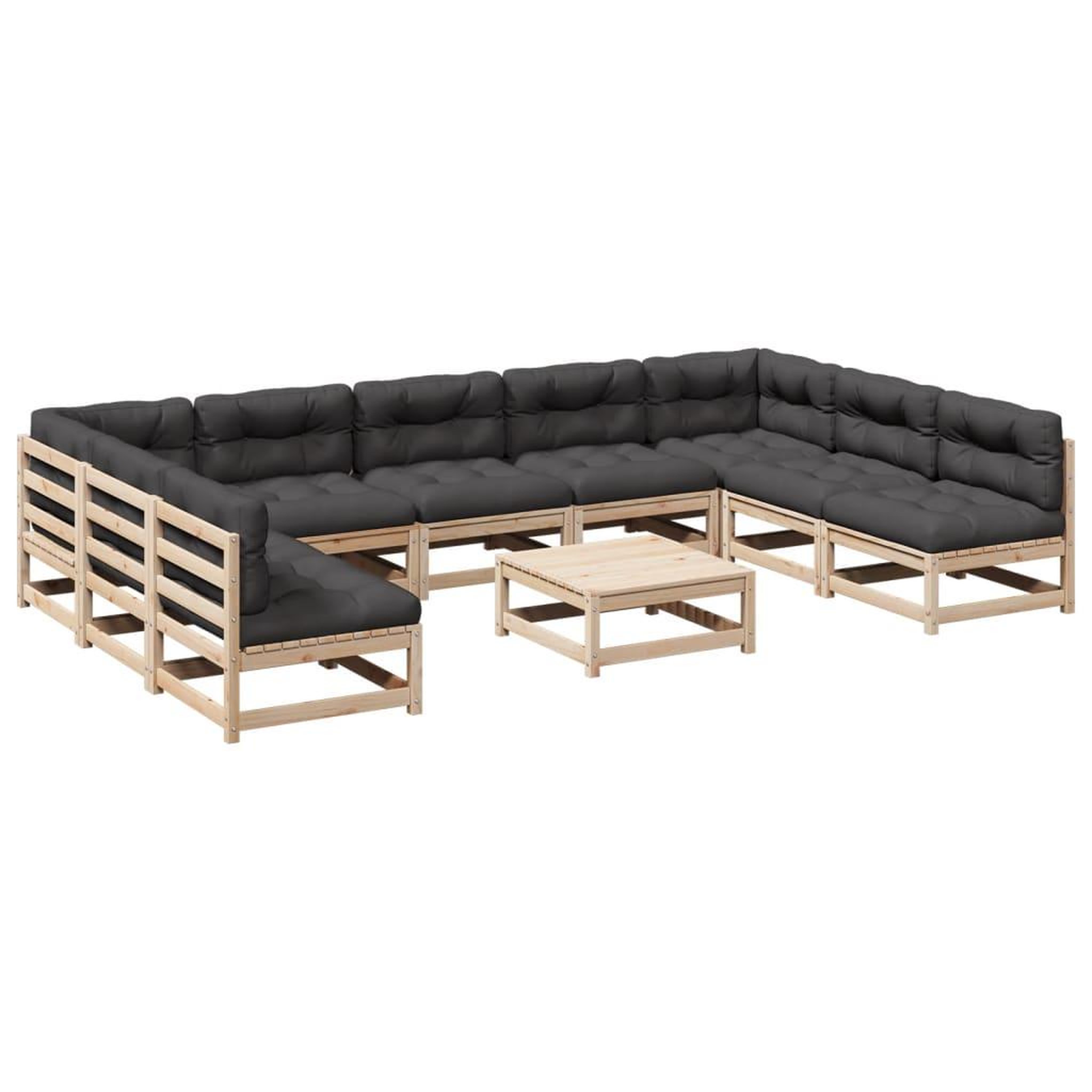 Voir la diapositive 2 : VIDAXL Salon de jardin 10 pcs avec coussins bois de pin massif