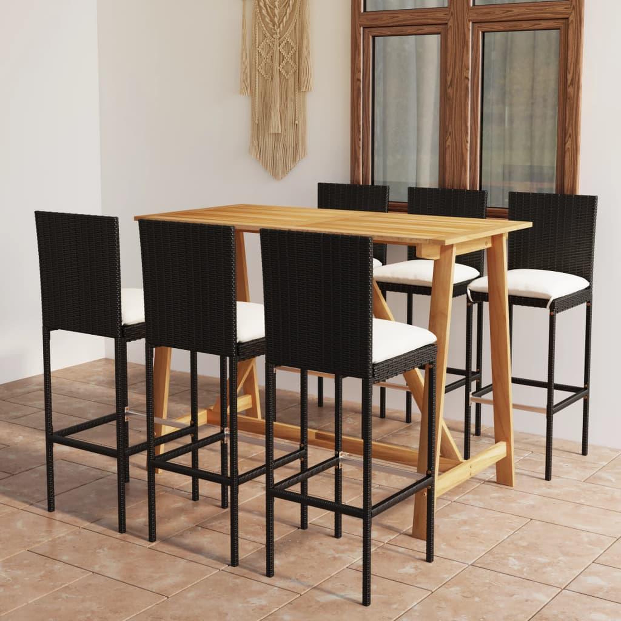 Voir la diapositive 1 : VIDAXL Ensemble de bar de jardin avec coussins 7 pcs Noir