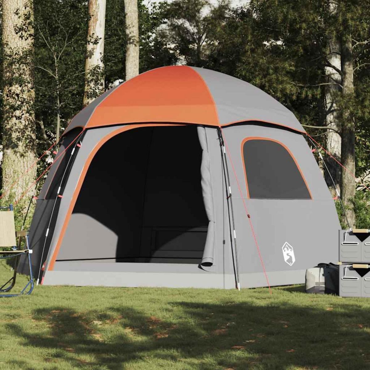 VIDAXL Tente de familiale igloo 6 personnes gris orange impermeable