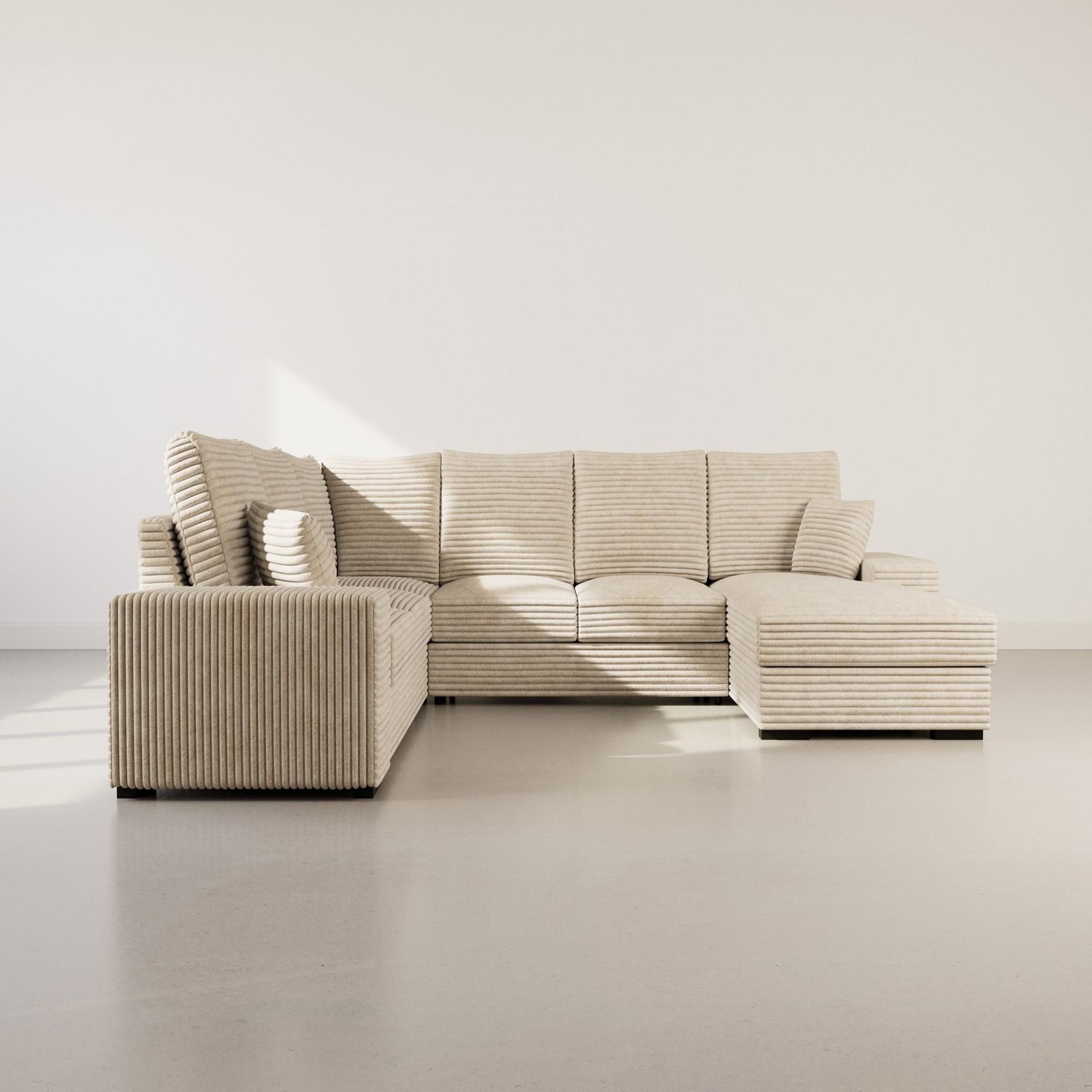 Voir la diapositive 5 : BEST MOBILIER Lorie - canapé panoramique d'angle gauche 7 places convertible en velours côtelé grosse côte avec coffre