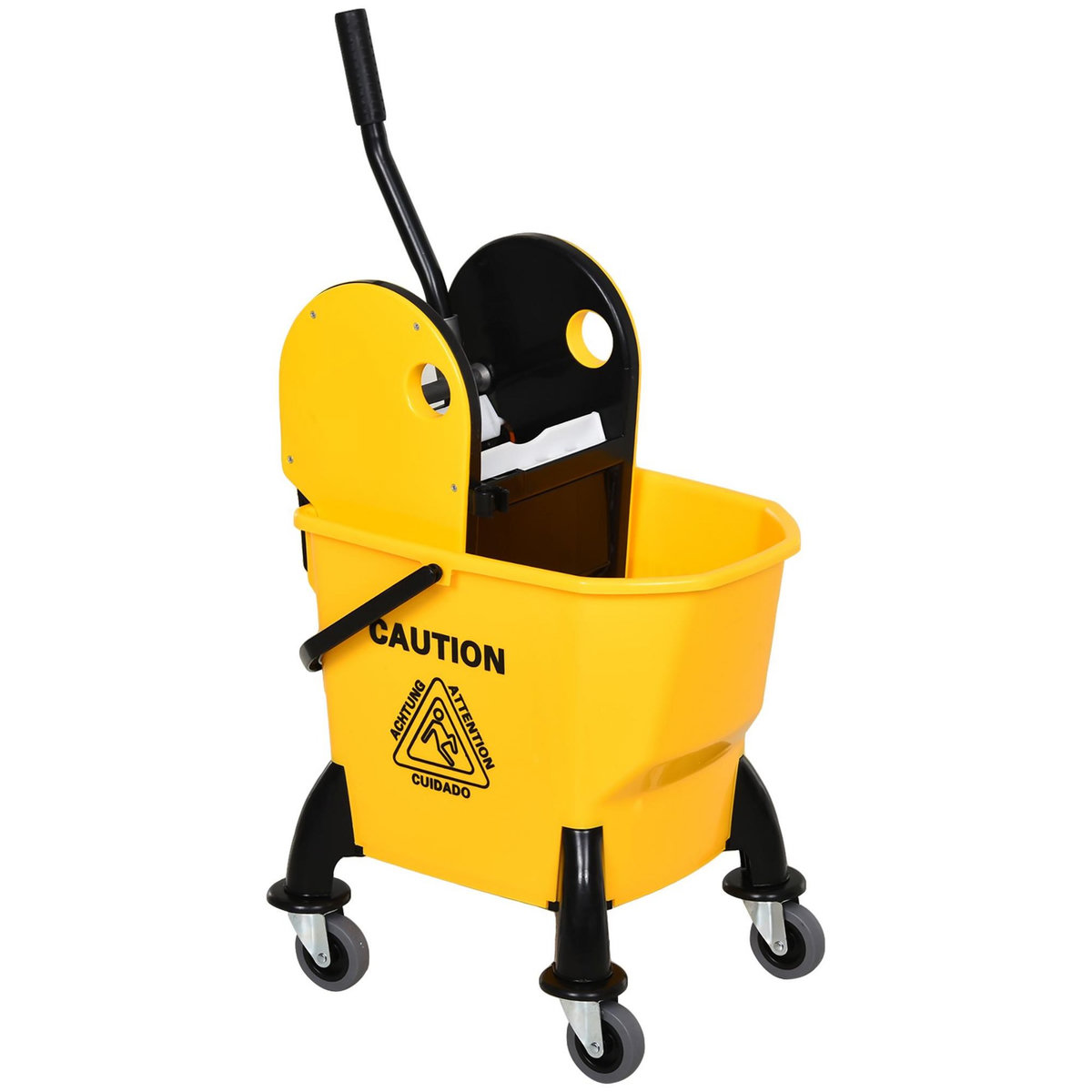 HOMCOM Chariot de nettoyage lavage seau de ménage 26L avec essoreur - 4 roulettes, poignées - métal PP jaune noir