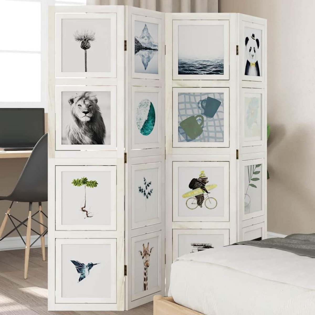 VIDAXL Cloison de separation 4 panneaux blanc bois de paulownia massif