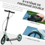 Voir la diapositive 5 : HOMCOM Trottinette pliable adulte béquille double frein amortisseur hauteur guidon réglable roulement PU abec-9 alu. métal vert noir