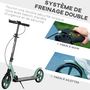 Voir la diapositive 5 : HOMCOM Trottinette pliable adulte béquille double frein amortisseur hauteur guidon réglable roulement PU abec-9 alu. métal vert noir