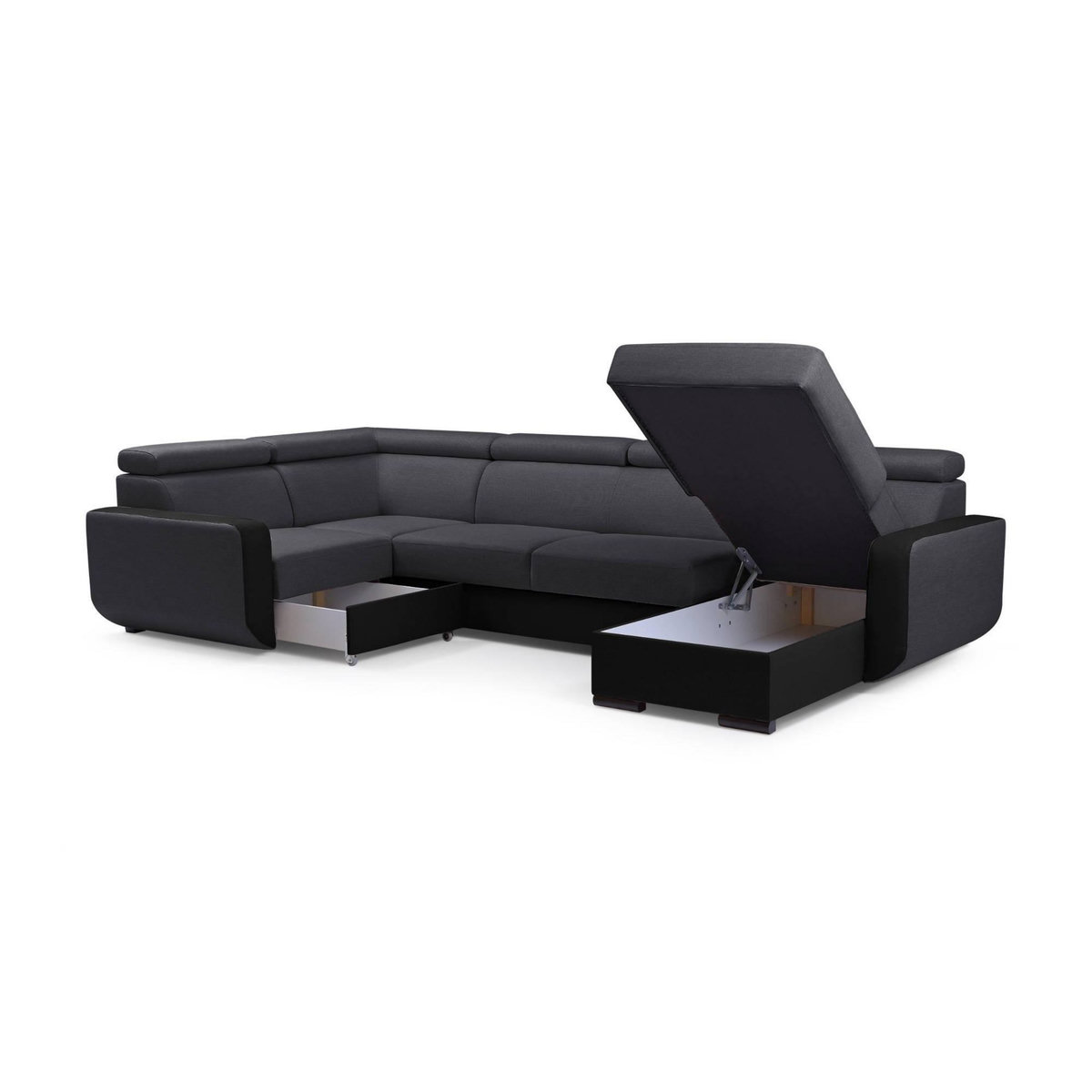 LISA DESIGN Dustin - canapé d'angle réversible panoramique en u - 7 places - convertible avec coffres - têtières réglables