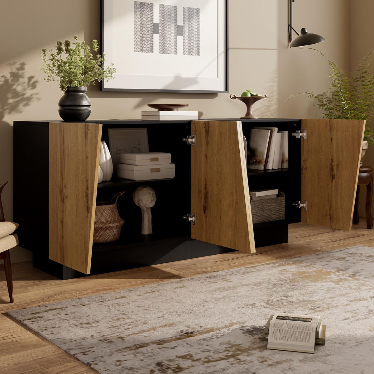 MERAX Buffet 4 porte(s) 0 tiroir(s) - 160 cm naturel panneau de particules