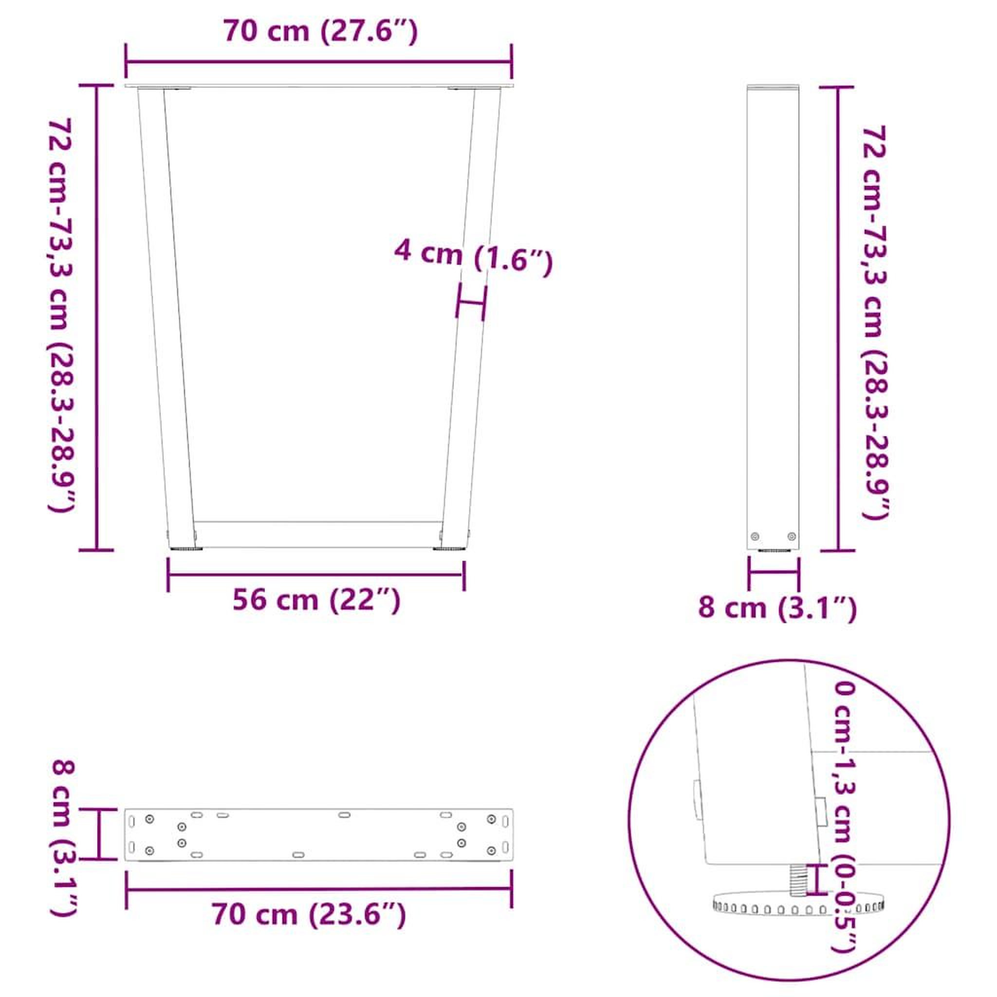 Voir la diapositive 6 : VIDAXL Pieds de table a manger forme de V 3 pcs 70x(72-73,3) cm acier