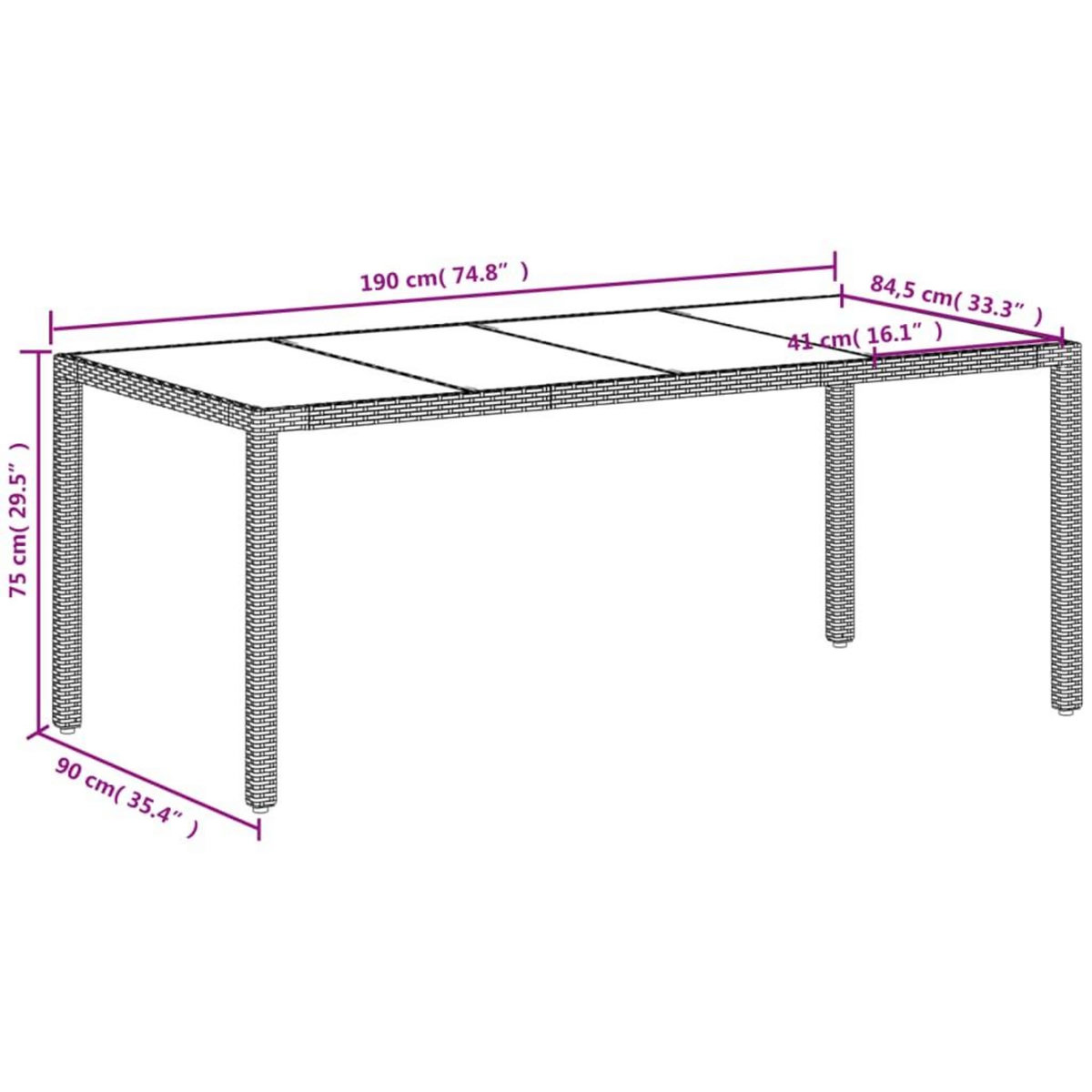 VIDAXL Table de jardin avec dessus en verre blanc resine tressee