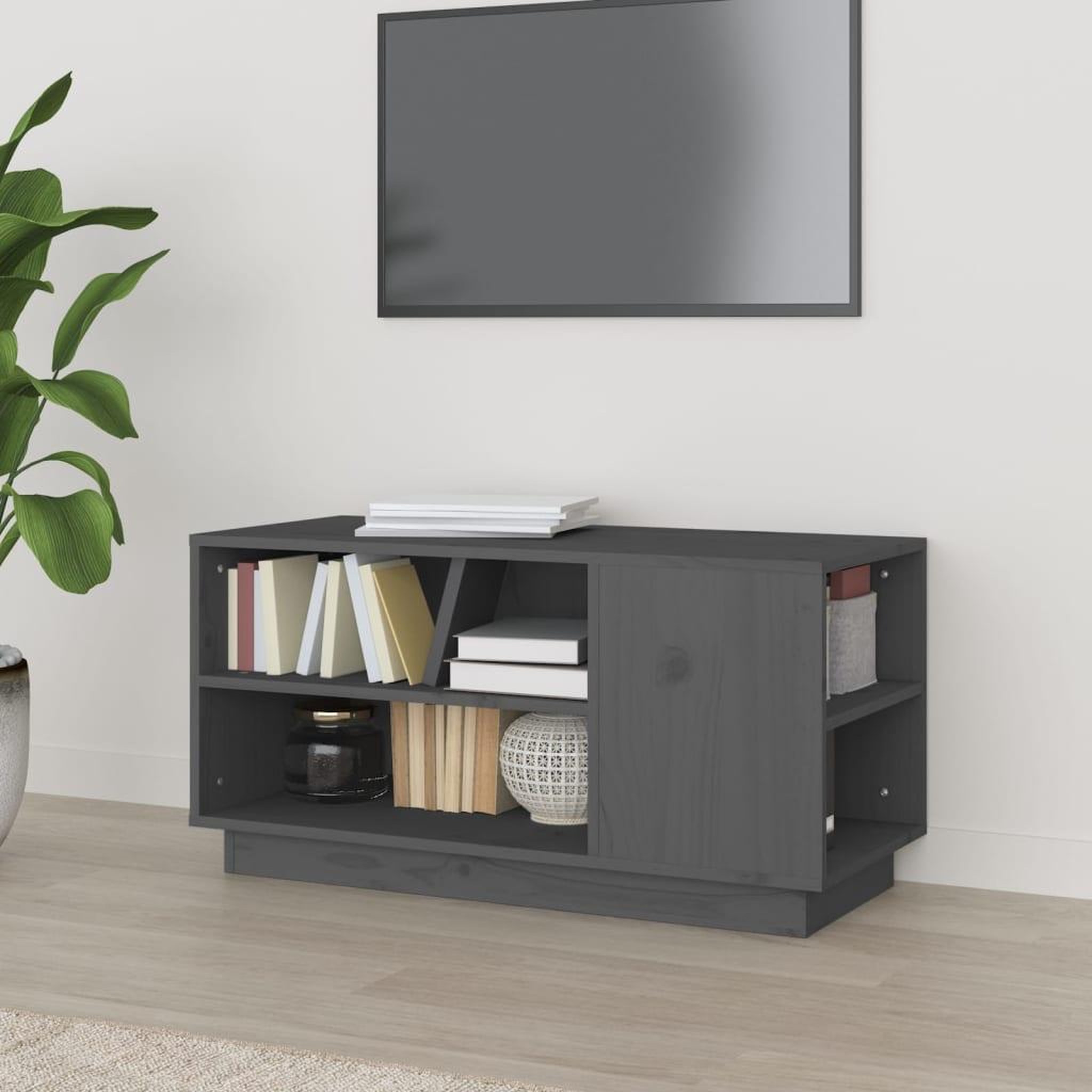 Voir la diapositive 1 : VIDAXL Meuble TV Gris 80x35x40,5 cm Bois de pin massif