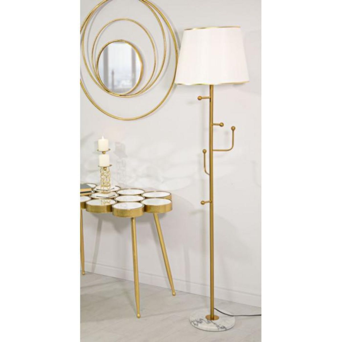 Paris Prix Lampadaire Design en Métal  Hanger  173cm Blanc & Or