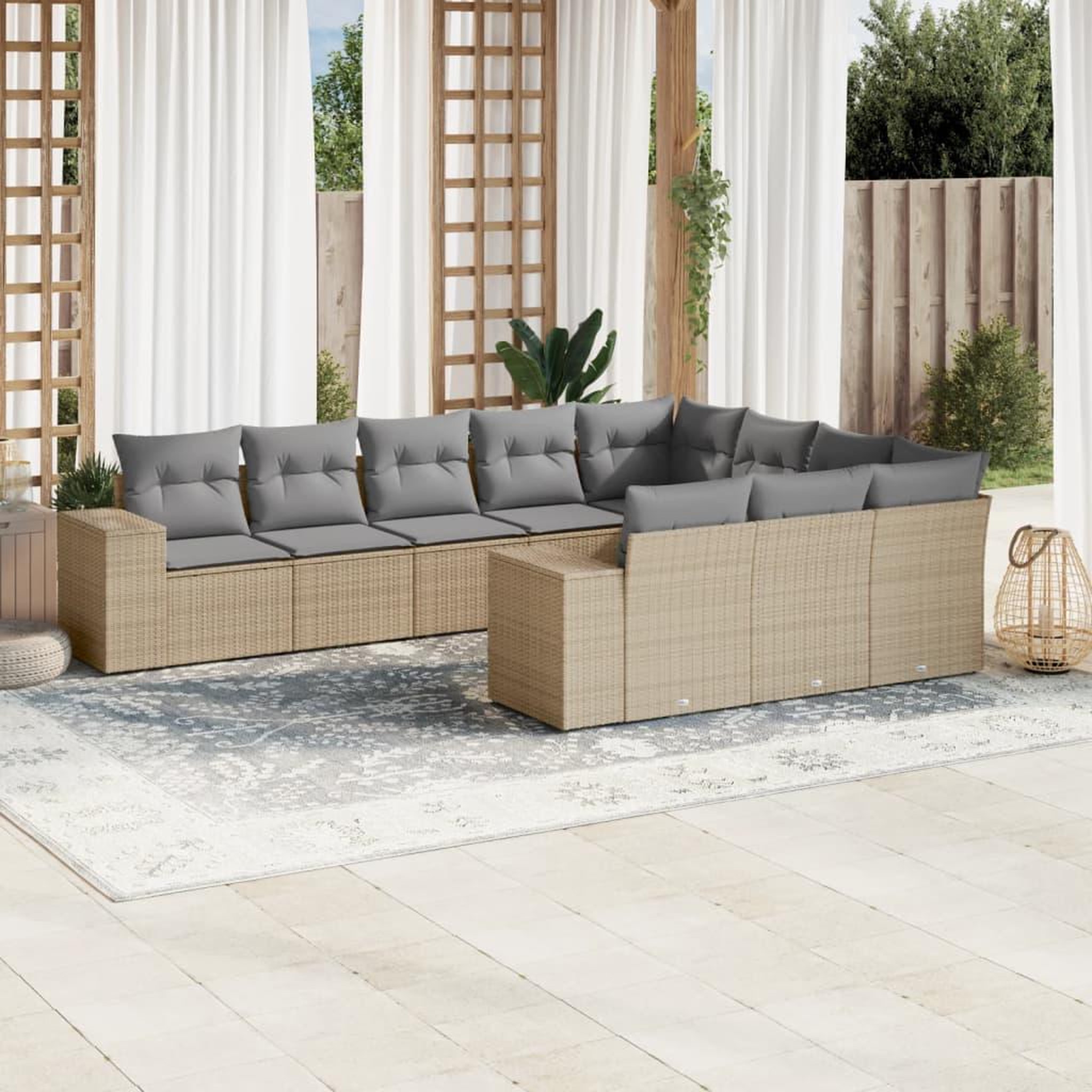 VIDAXL Salon de jardin avec coussins 10 pcs beige resine tressee