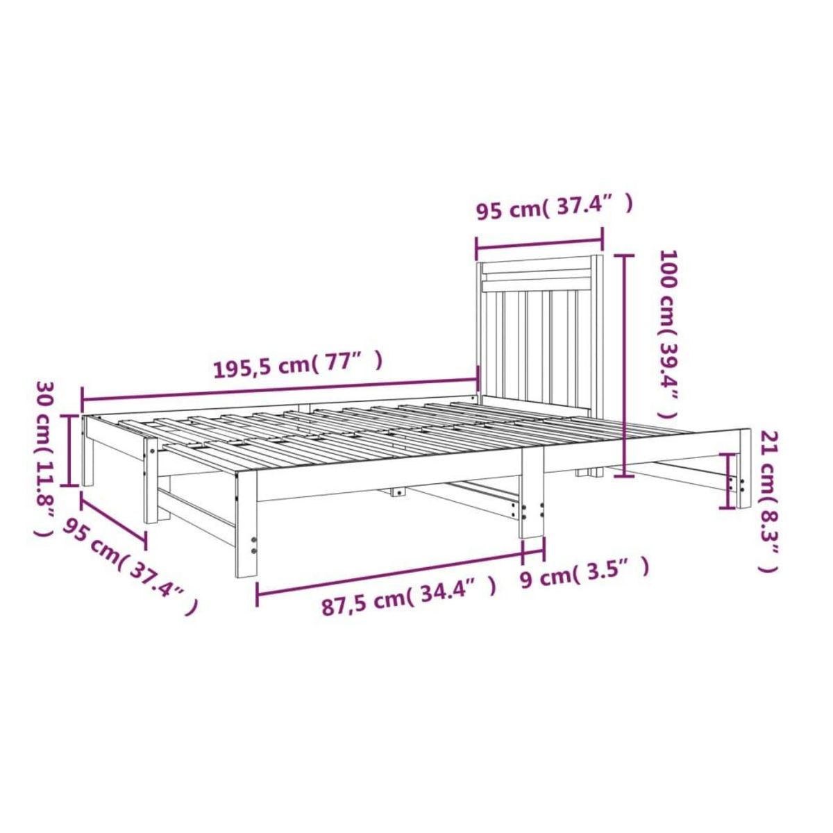 VIDAXL Lit coulissant sans matelas 2x(90x190) cm