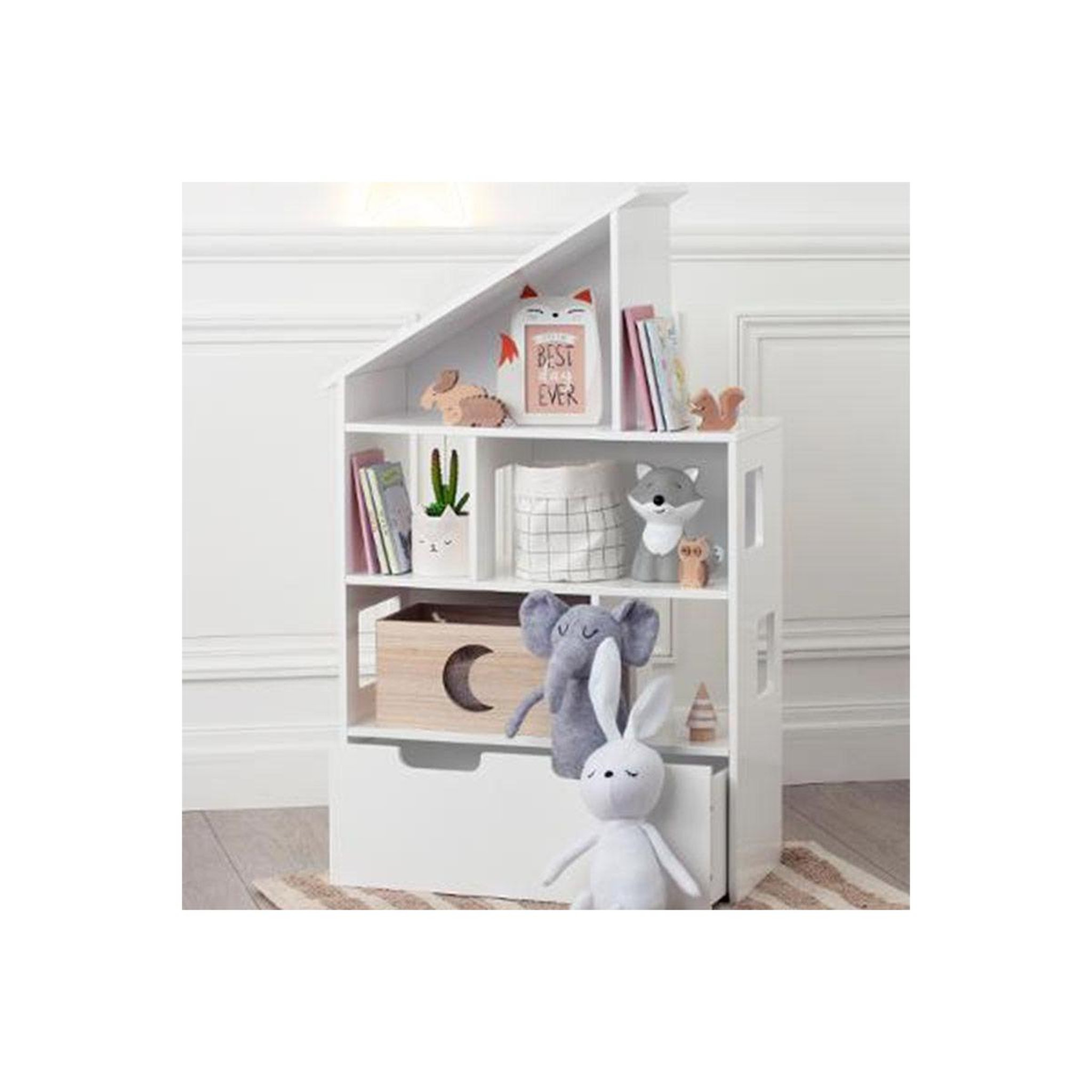 Voir la diapositive 2 : Atmosphera Kids Étagère & coffre à roulettes  maison  103cm blanc