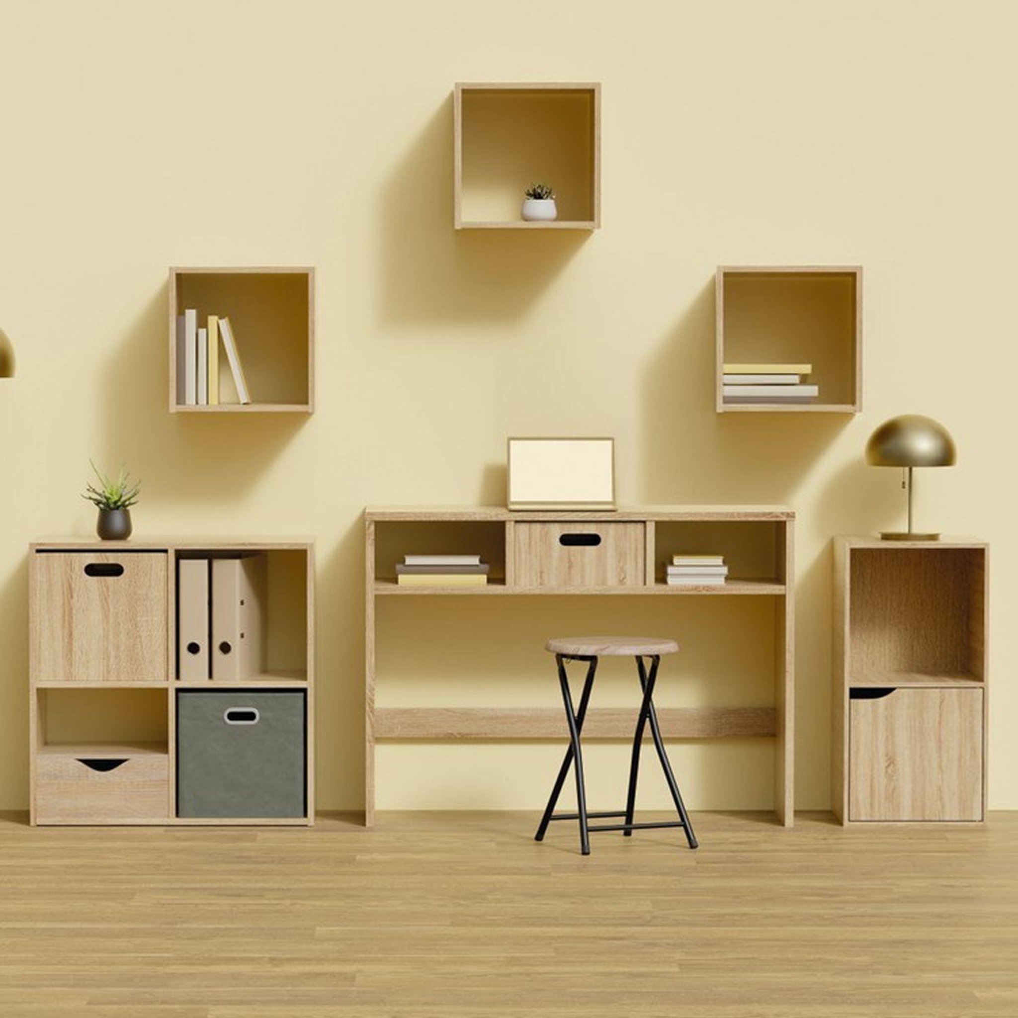 Voir la diapositive 6 : TOILINUX Lot de 6 Boîtes de rangement effet bois en MDF Mix n' modul