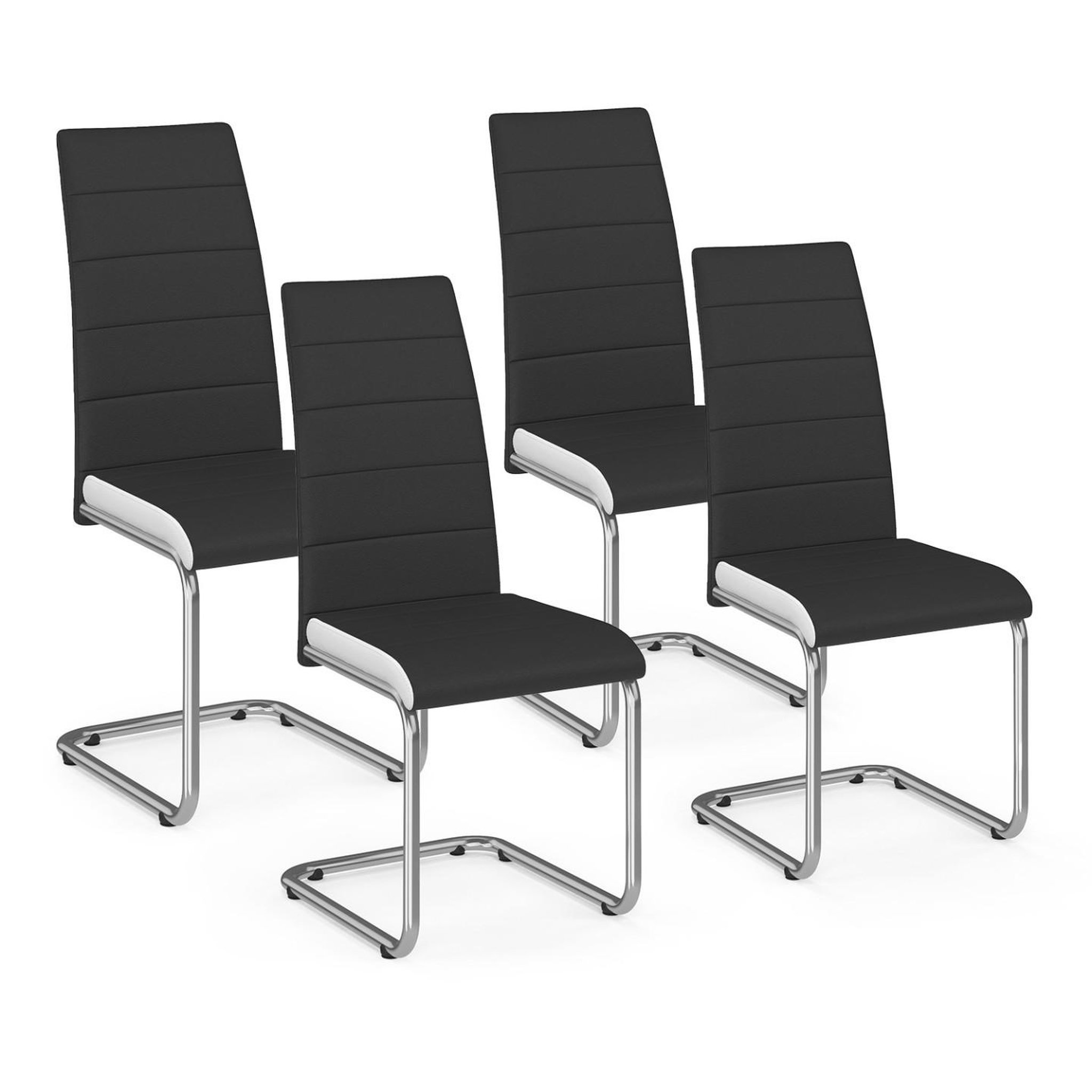ID MARKET Lot de 4 chaises mia noires liseré blanc pour salle à manger