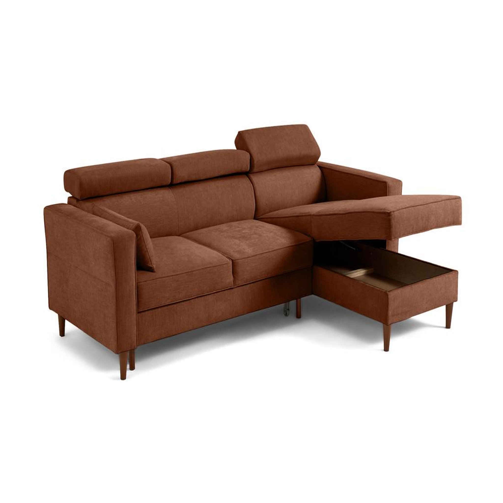 Voir la diapositive 3 : BEST MOBILIER Alicante - canapé d'angle réversible convertible avec têtières - coffre - 4 places - en tissu texturé