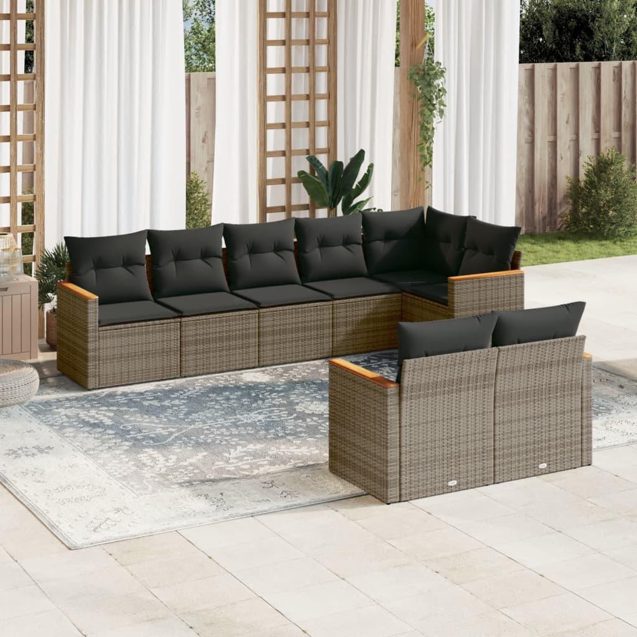 VIDAXL Salon de jardin 8 pcs avec coussins gris resine tressee
