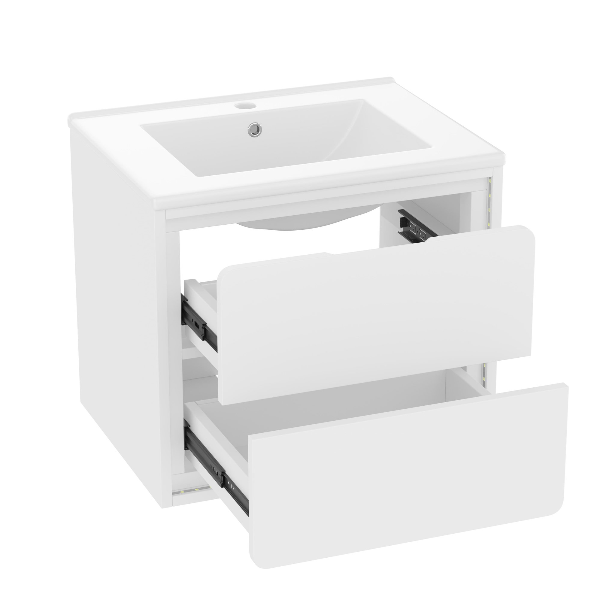 Voir la diapositive 6 : MERAX Meuble De Salle De Bain Vasque 2 Tiroirs Et LED Blanc
