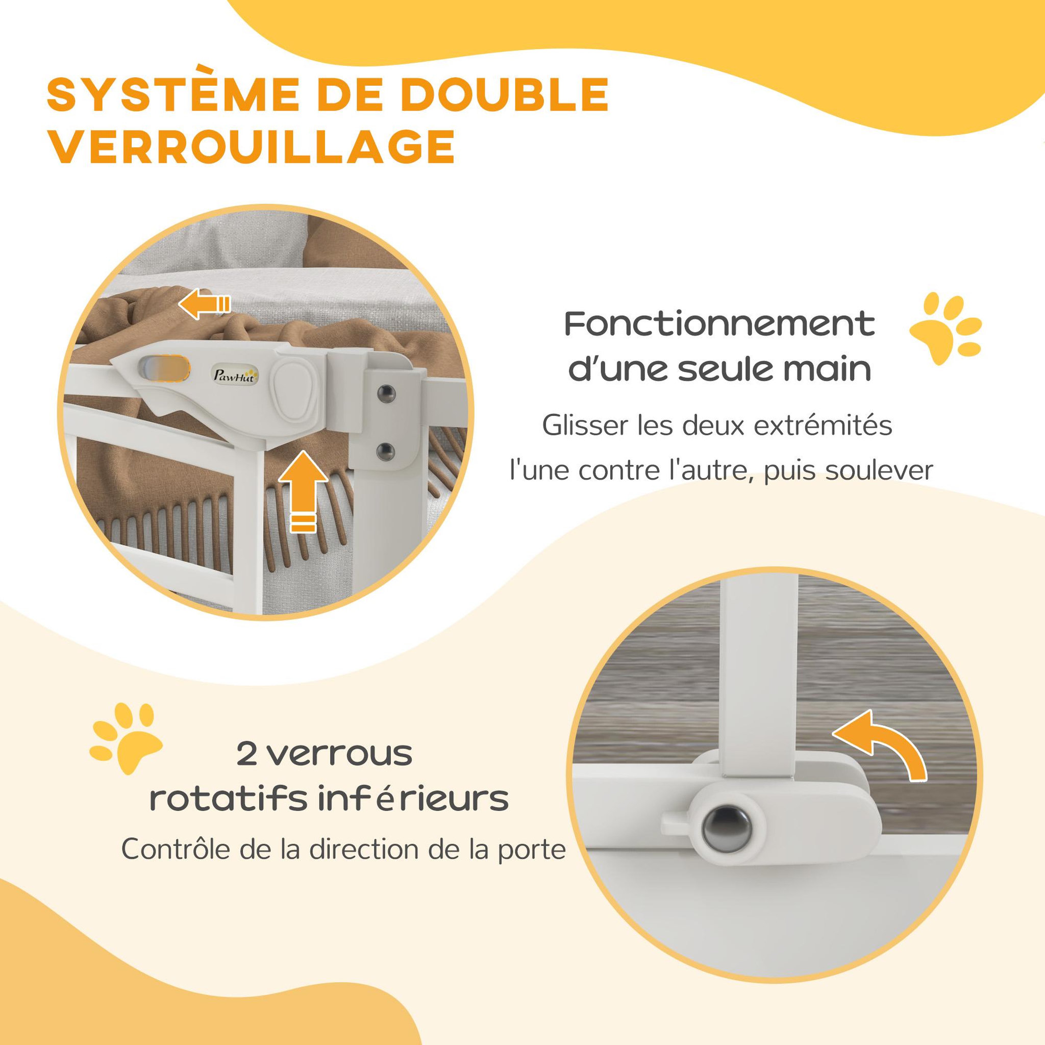 Voir la diapositive 4 : PAWHUT Barrière de sécurité pour chien - barrière à pression ajustable - double système de verrouillage - acier blanc