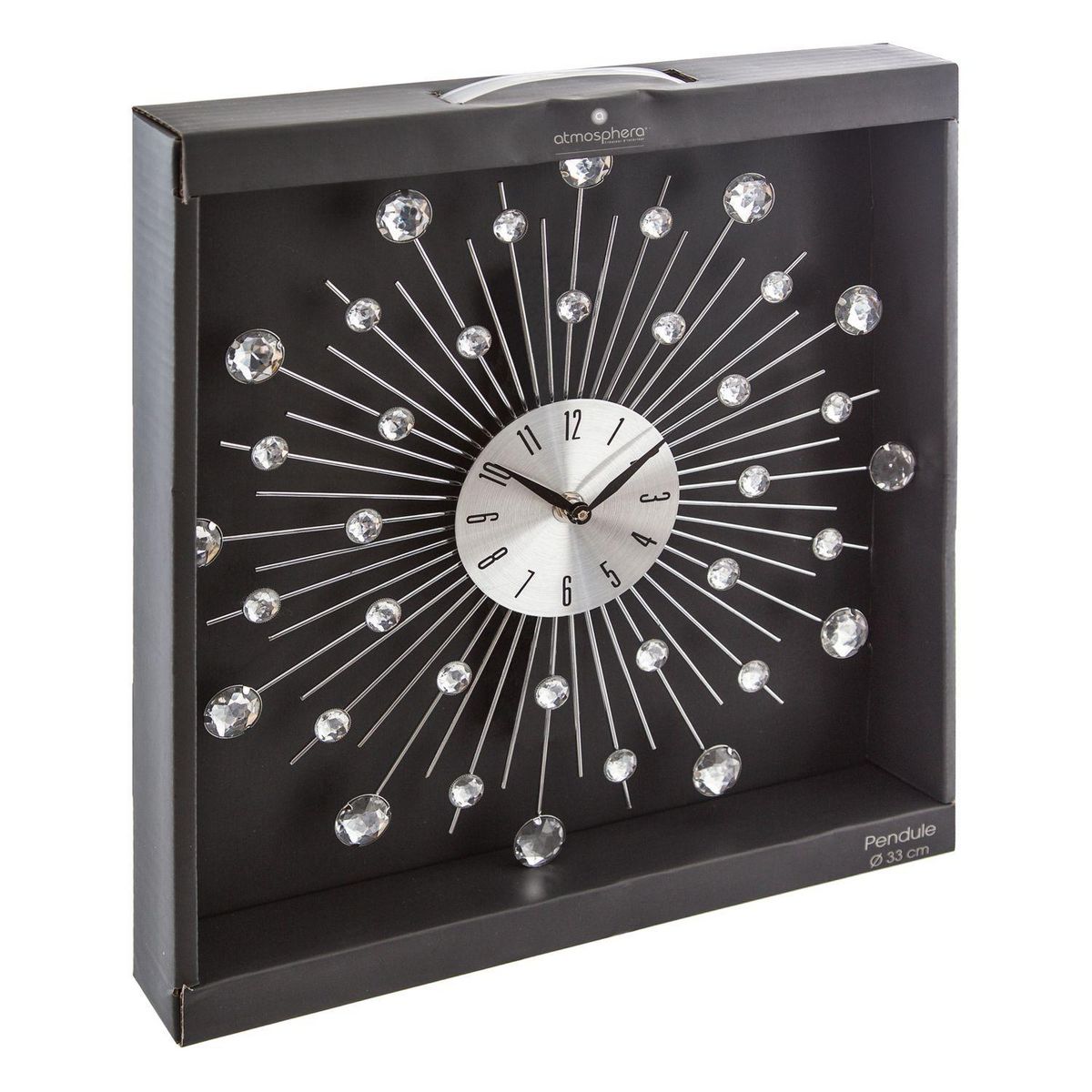 ATMOSPHERA Pendule Strass - Diam. 33 cm - Argent