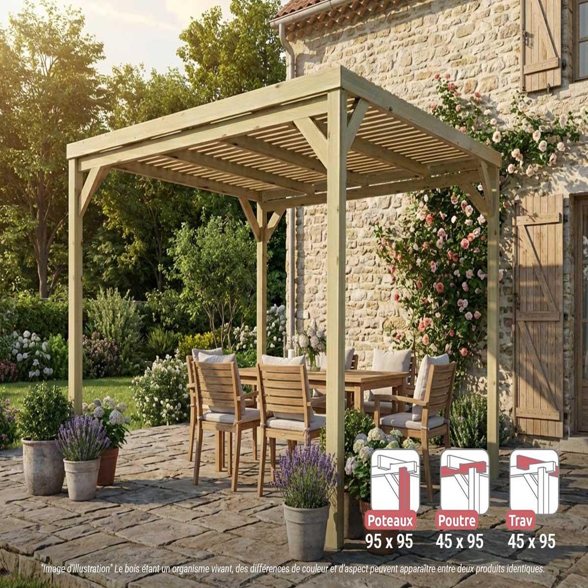 JARDIDECO Pergola en bois toulouse avec toit semi-ouvert 300 x 300 cm - maderland