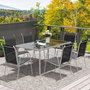 Voir la diapositive 2 : OUTSUNNY Ensemble de jardin 6 pers. 6 chaises empilables table plateau verre trempé 5 mm métal époxy gris textilène noir