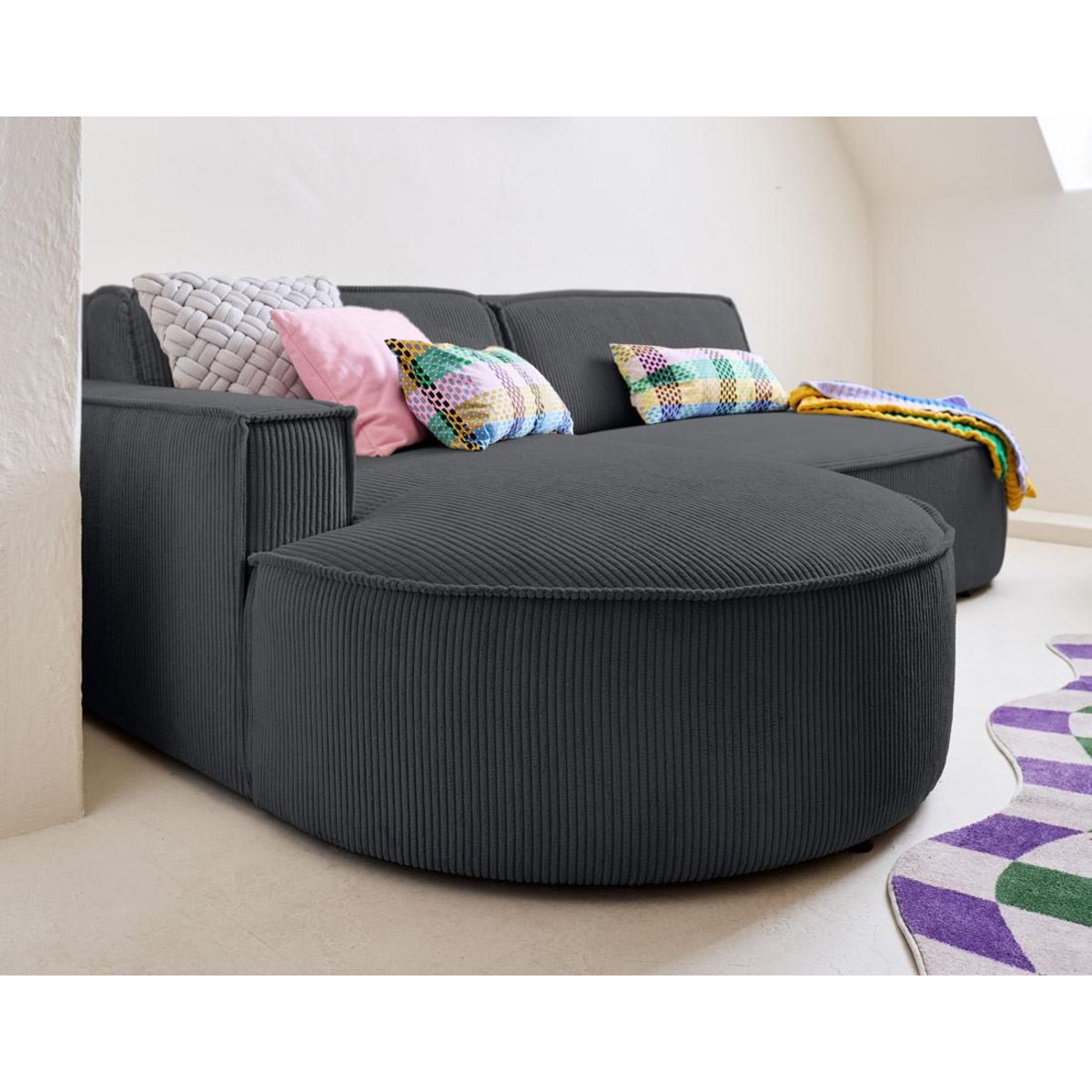 LISA DESIGN Spiaggia - canapé d'angle gauche - forme arrondie - 4 places - en velours côtelé