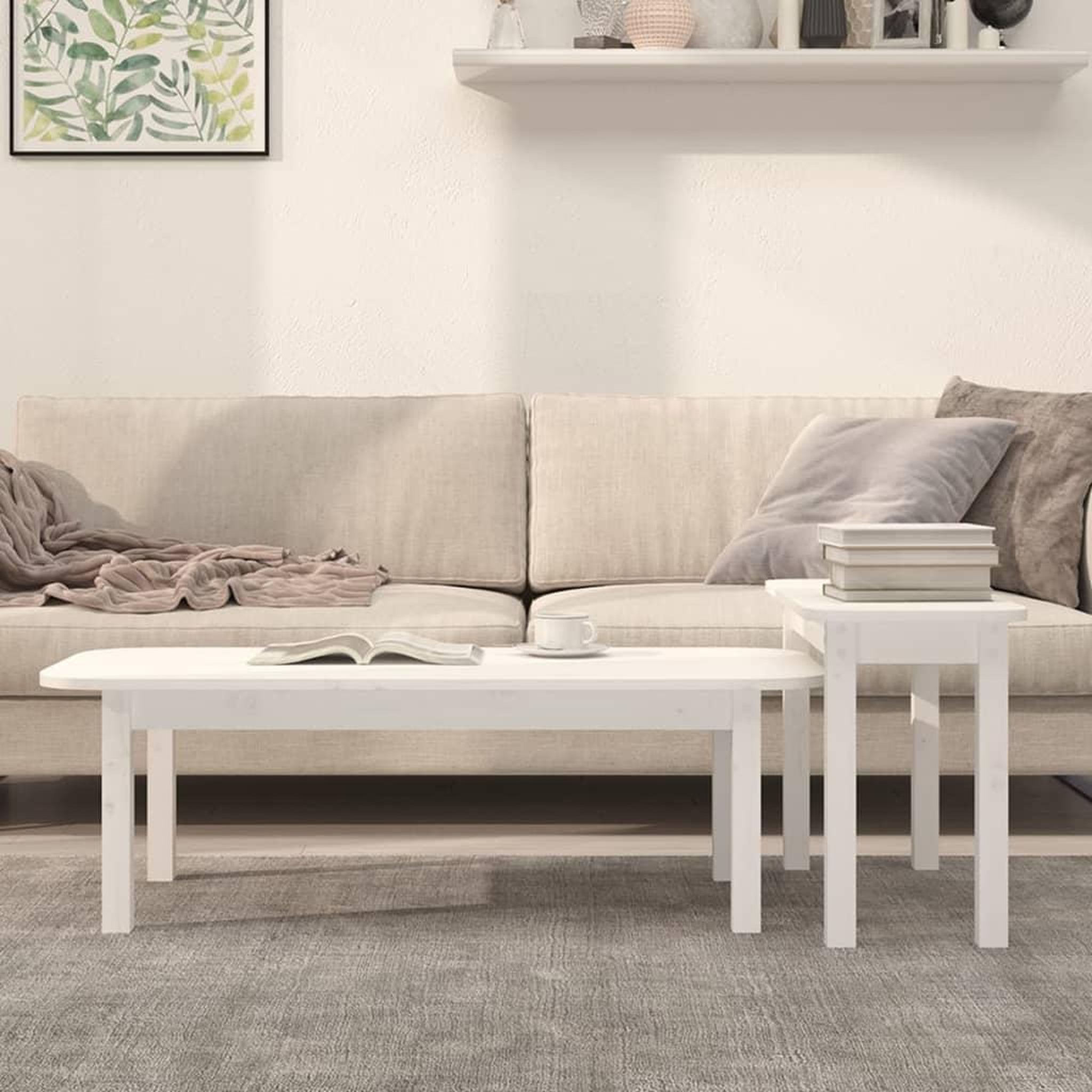 Voir la diapositive 3 : VIDAXL Ensemble de tables basses 2 pcs Blanc Bois massif de pin