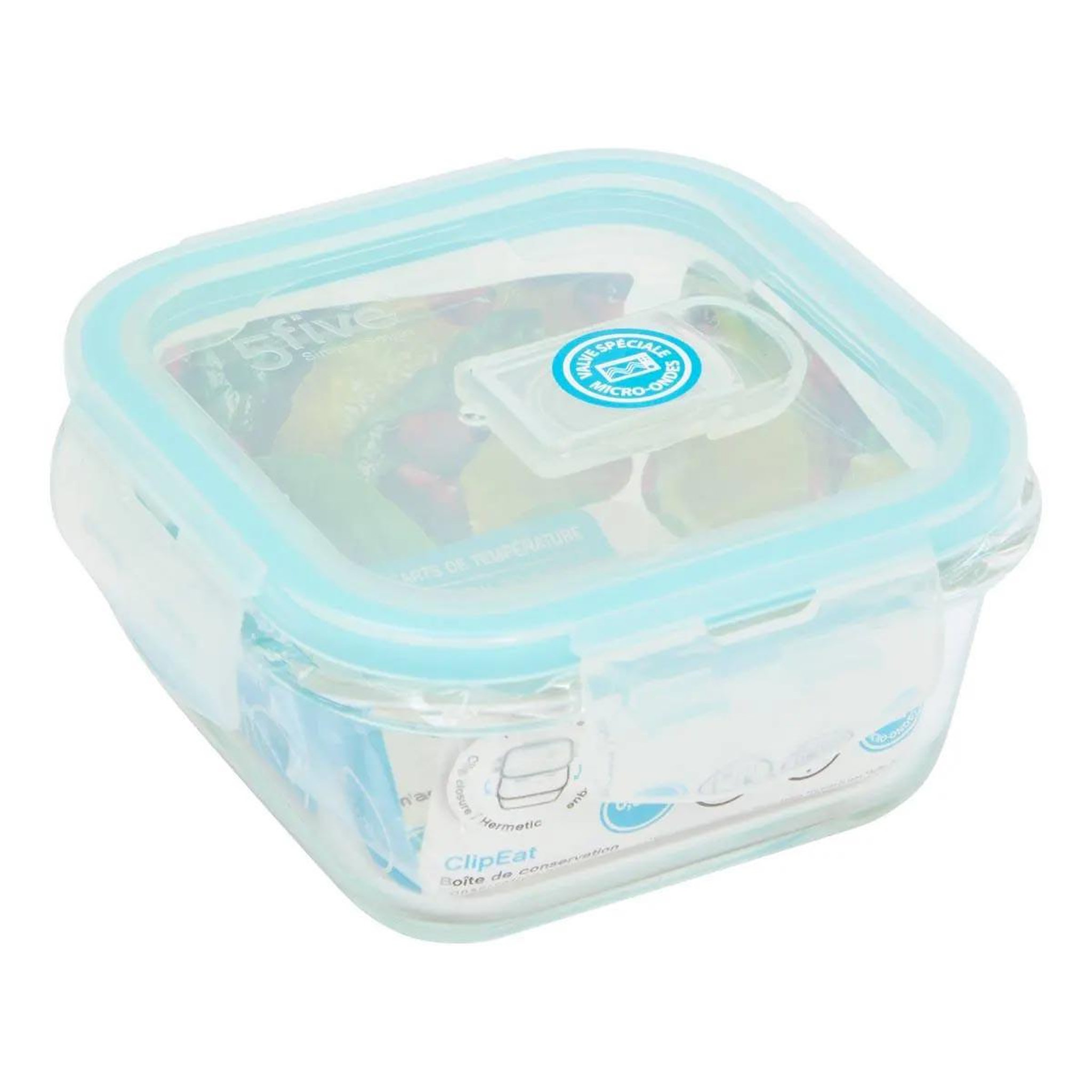 Voir la diapositive 2 : FIVE Boîte de conservation carrée  clipeat  330ml bleu
