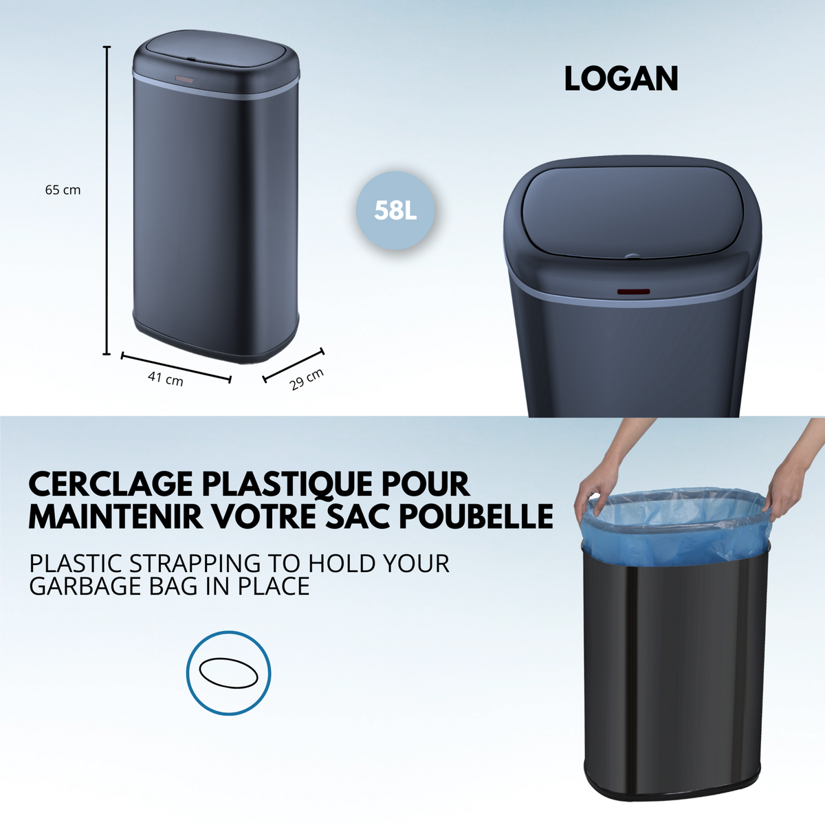 Kitchen move Poubelle de cuisine automatique LOGAN Gris Acier inoxydable 58L