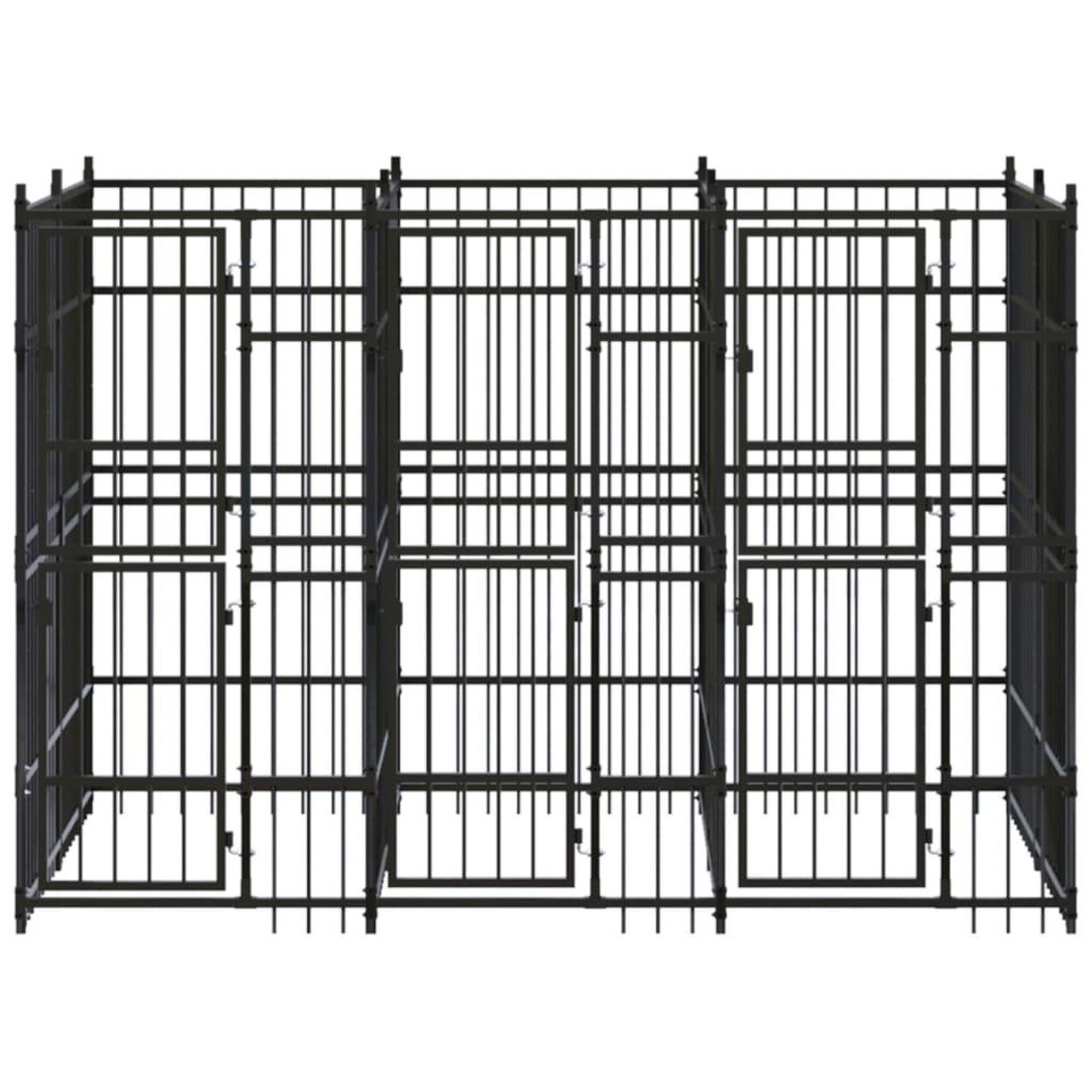 Voir la diapositive 2 : VIDAXL Chenil d'exterieur pour chiens Acier 5,53 m²