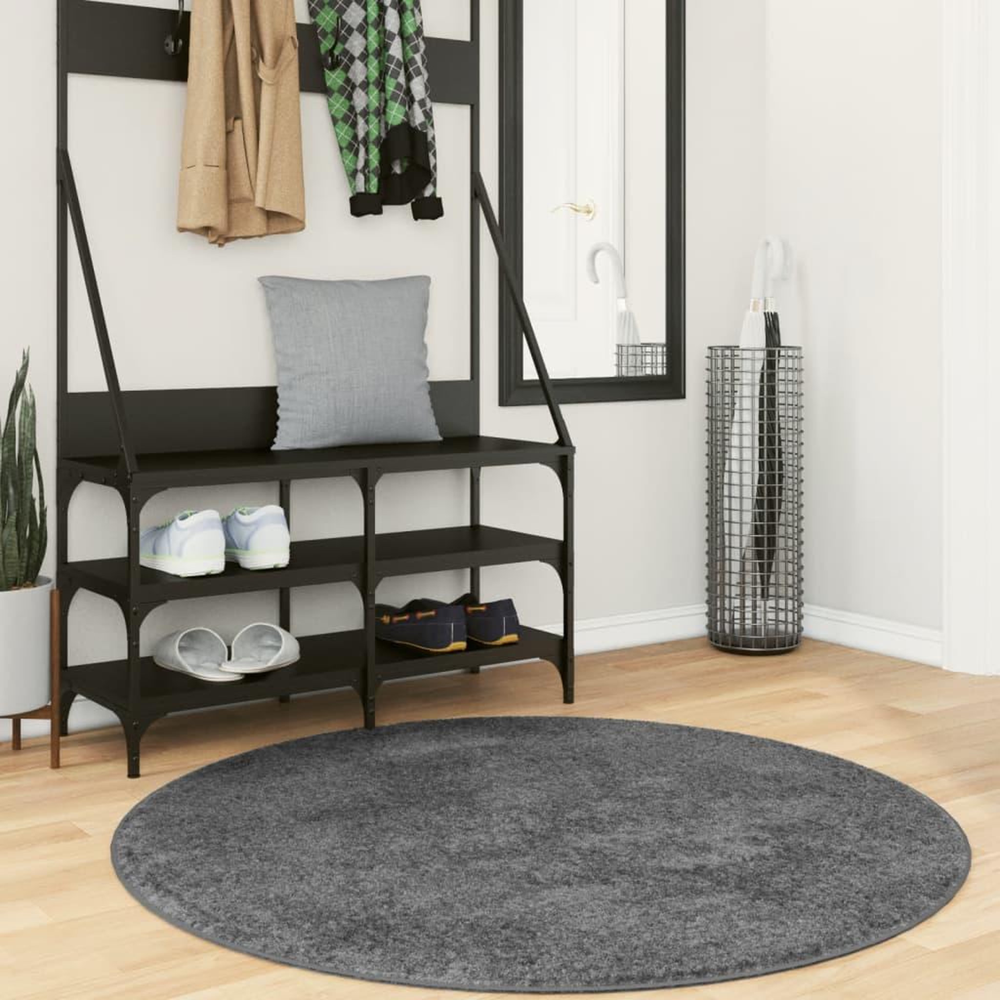 VIDAXL Tapis OVIEDO a poils courts anthracite Ø 120 cm