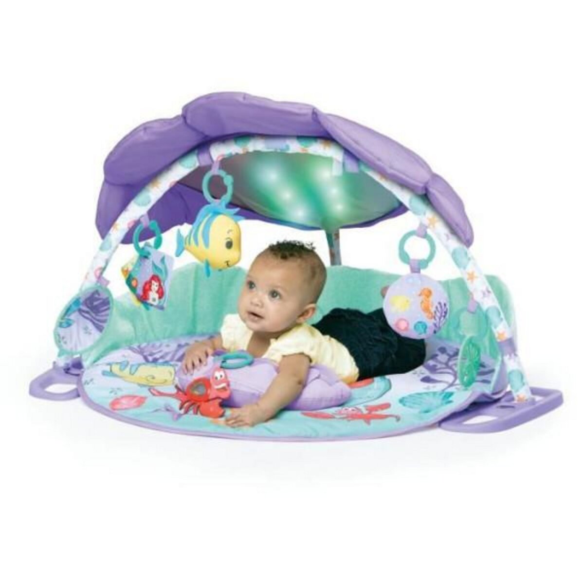 Bright Starts DISNEY BABY Tapis de sol éveil bébé évolutif - Ariel - Arche, jouets sensoriels et musicaux, guirlande lumineuse, miroir, co