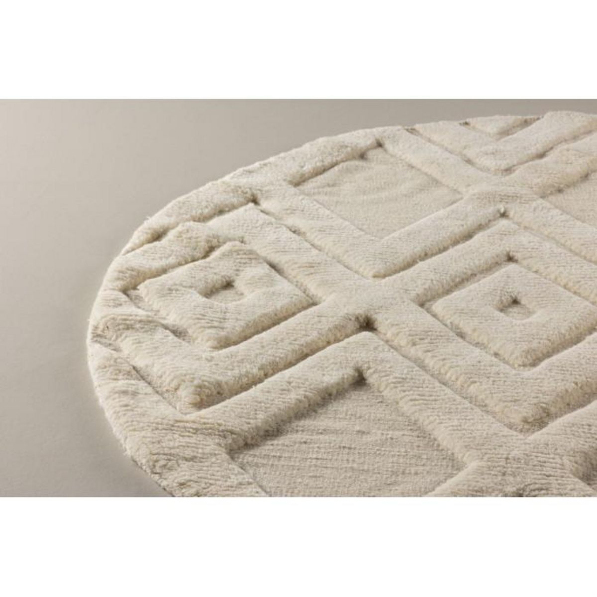 Paris Prix Tapis Déco Rond en Laine  Dahlia  200cm Blanc
